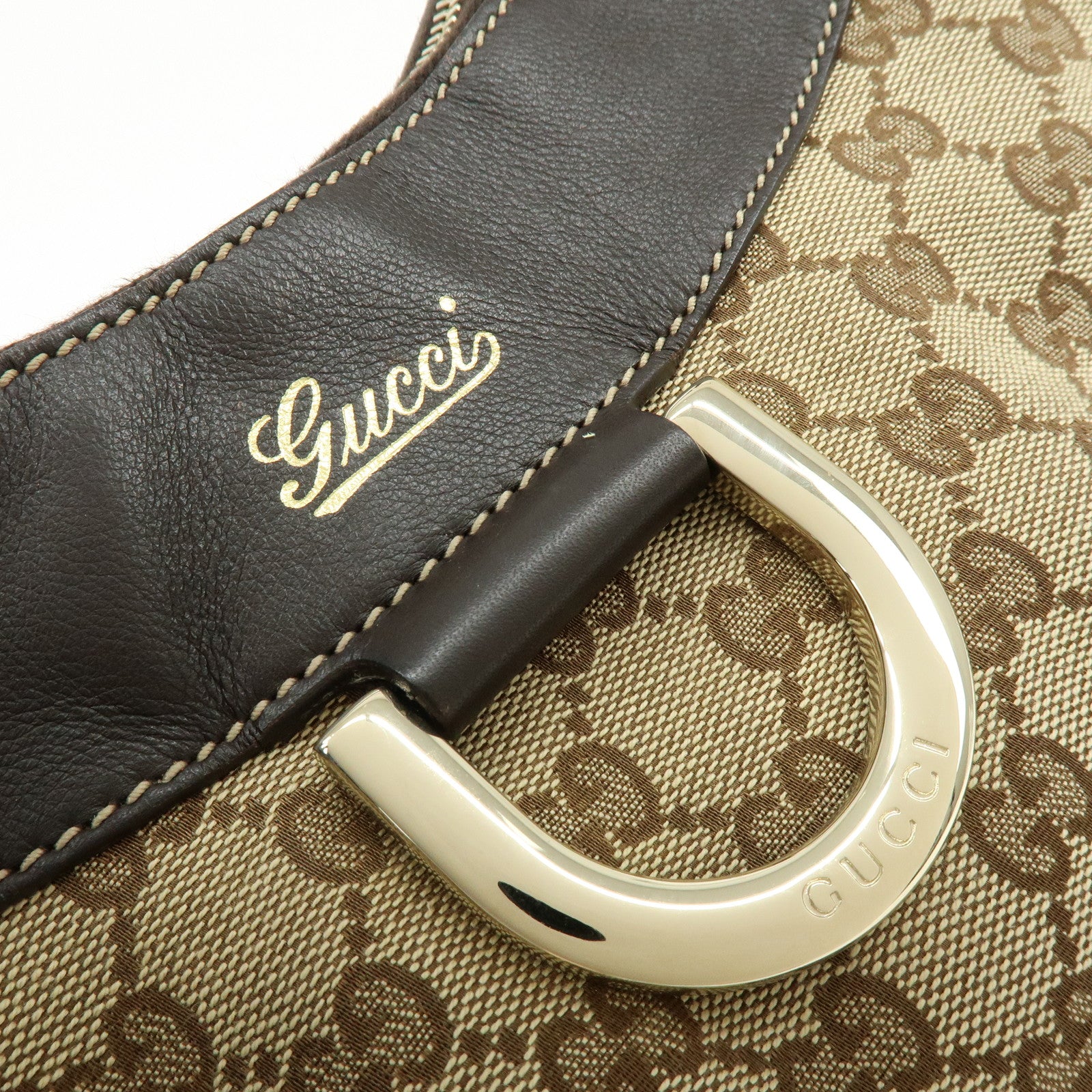 GUCCI Abbey GG Canvas Leather Shoulder Bag Brown Beige 189833