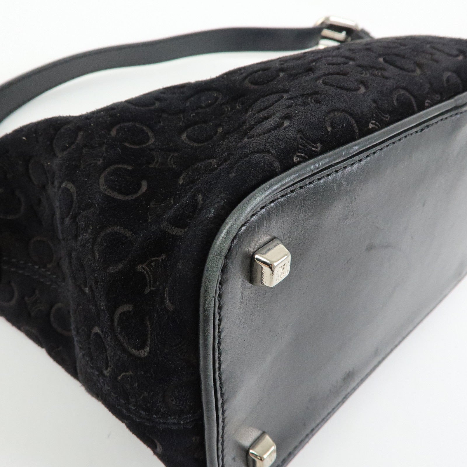 CELINE C Macadam Suede Leather Shoulder Bag Hand Bag Black