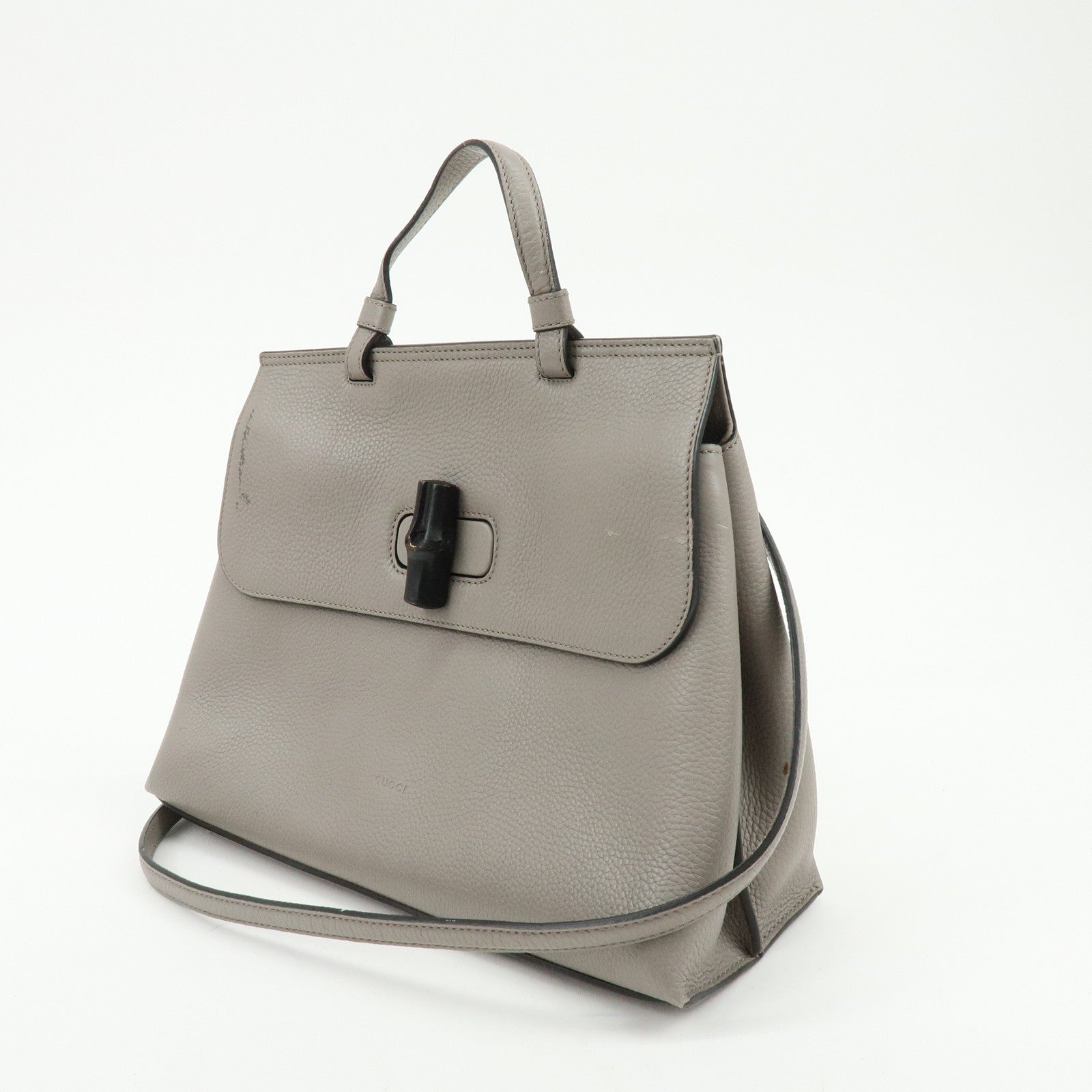 GUCCI Bamboo Leather 2WAY Bag Shoulder Bag Grey 392013