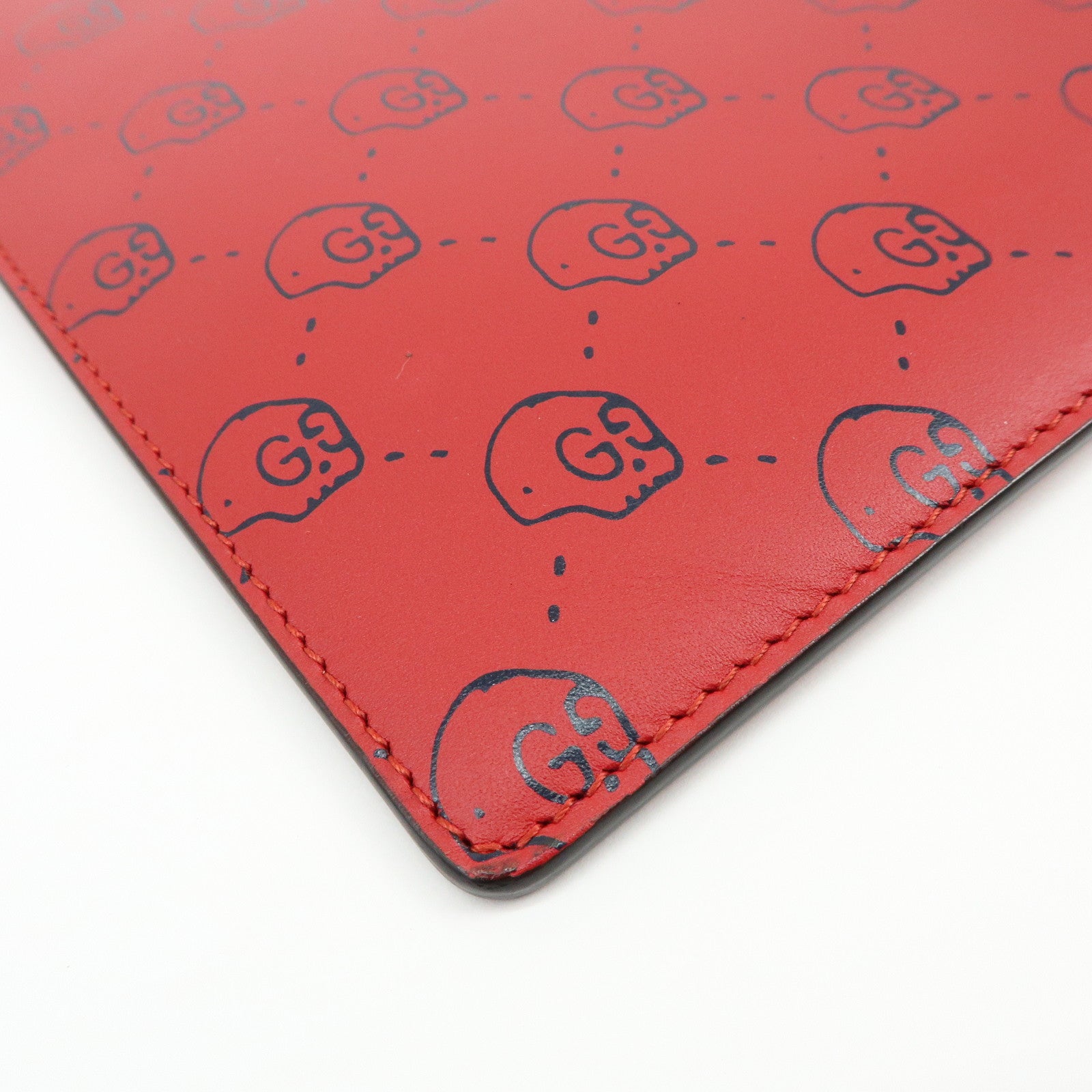 GUCCI Leather Gucci Ghost Skull Print Clutch Bag Flat Pouch Red 457010