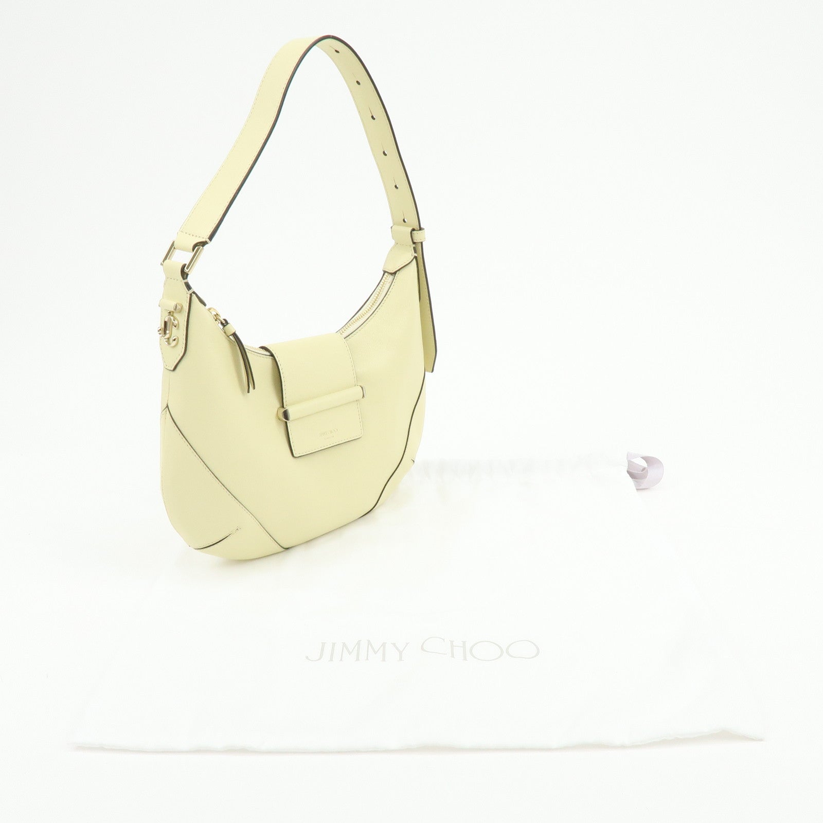 JIMMY CHOO Flap Leather Hand Bag Shoulder Bag Yellow Beige