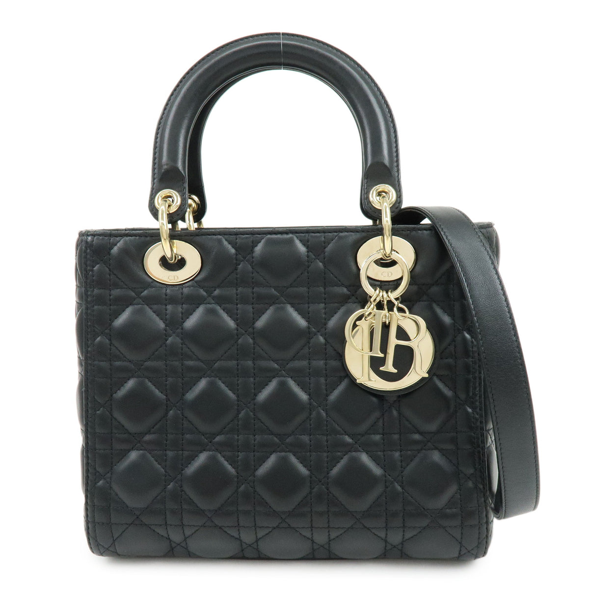 Christian Dior Lady Dior Cannage Lamb skin 2Way Hand Shoulder Bag Black