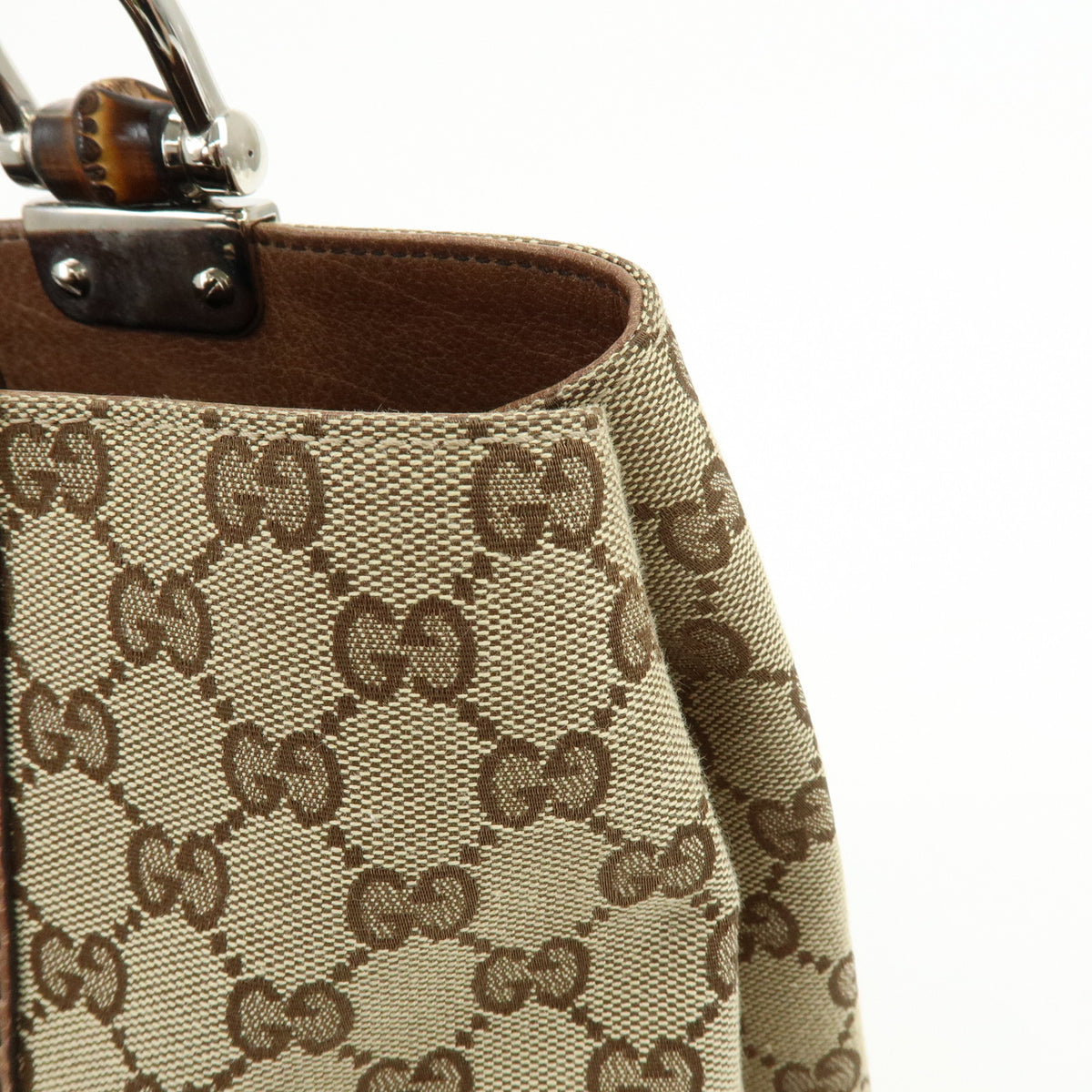 GUCCI Bamboo GG Canvas Leather Tote Bag Hand Bag Beige Brown 232947