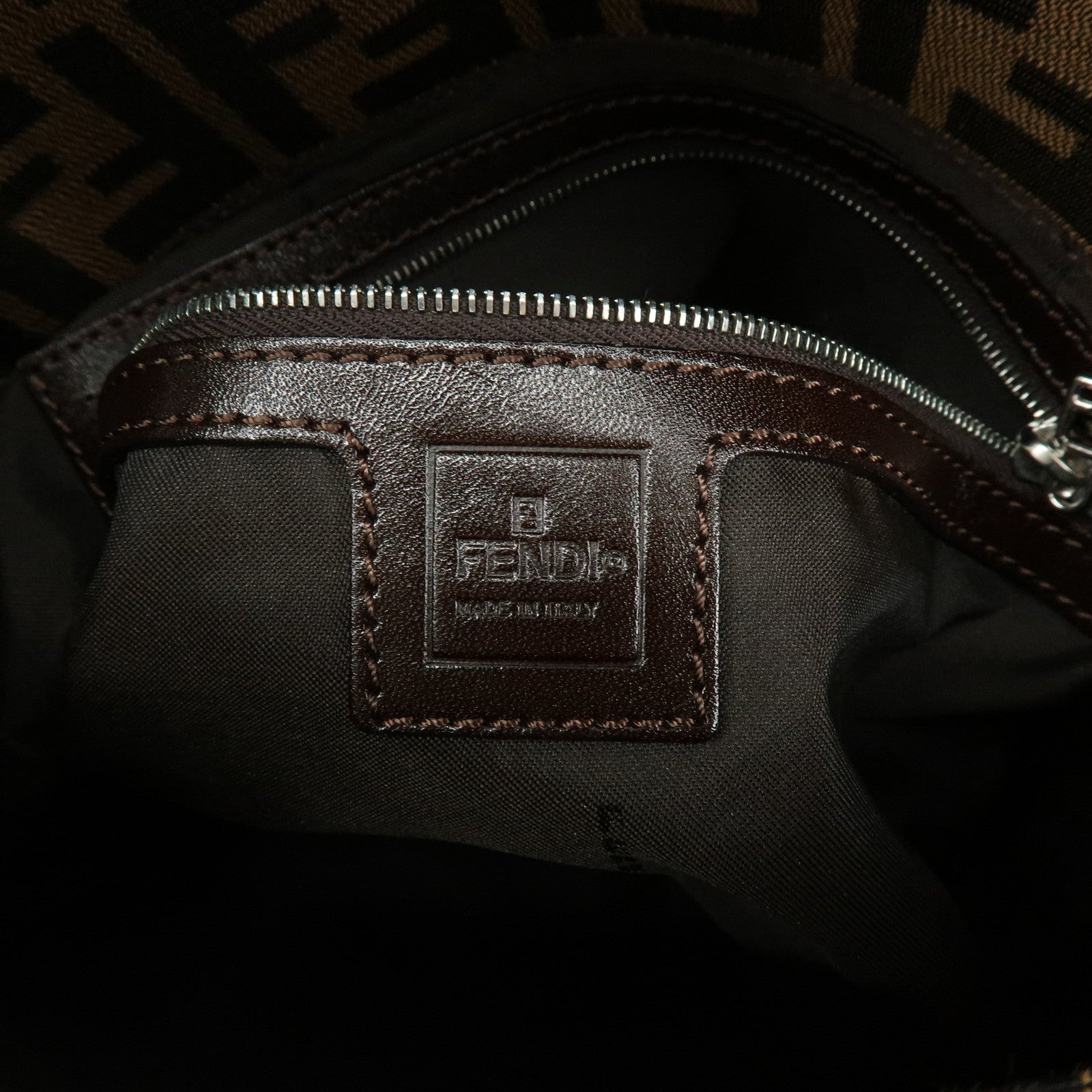 FENDI Mamma Baguette Zucca Canvas Leather Shoulder Bag Hand Bag 26325