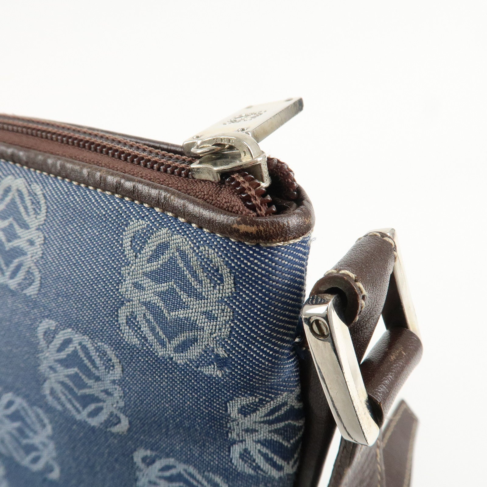 LOEWE Repeat Anagram Canvas Leather Shoulder Bag Crossbody Bag Blue Used