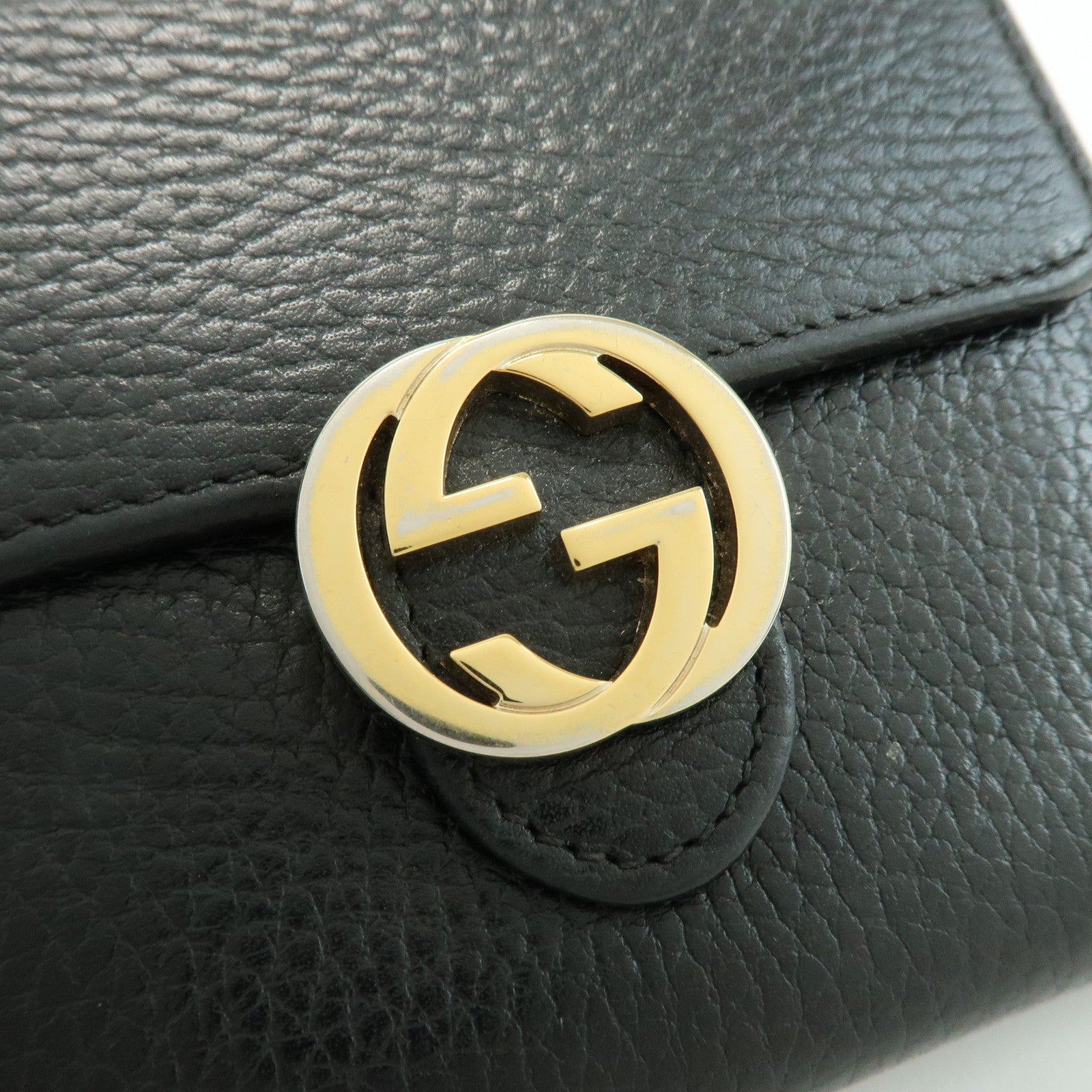 GUCCI Interlocking G Leather Bi-fold Compact Wallet Black 615525