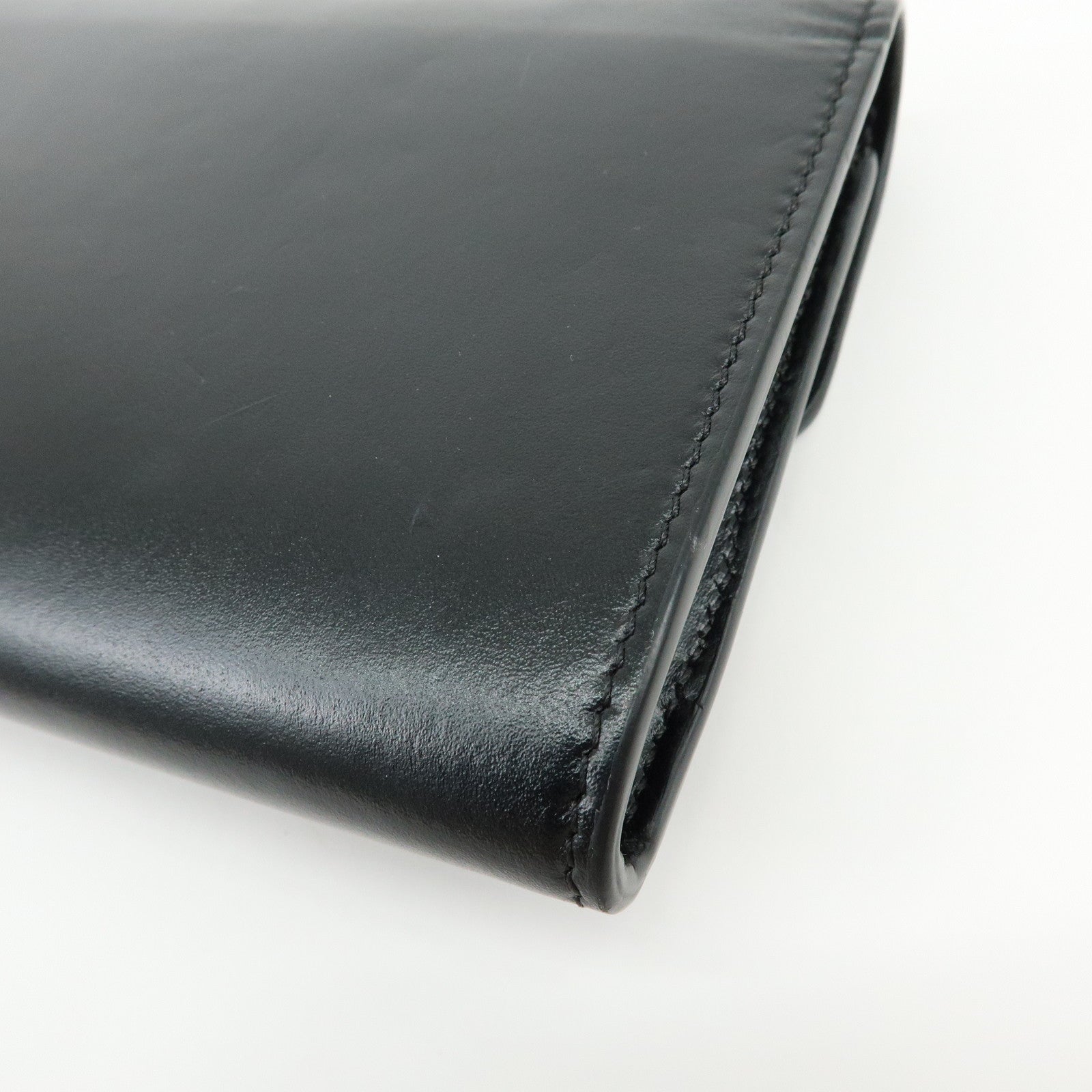 CELINE C Logo Leather Chain Long Flap Wallet Black