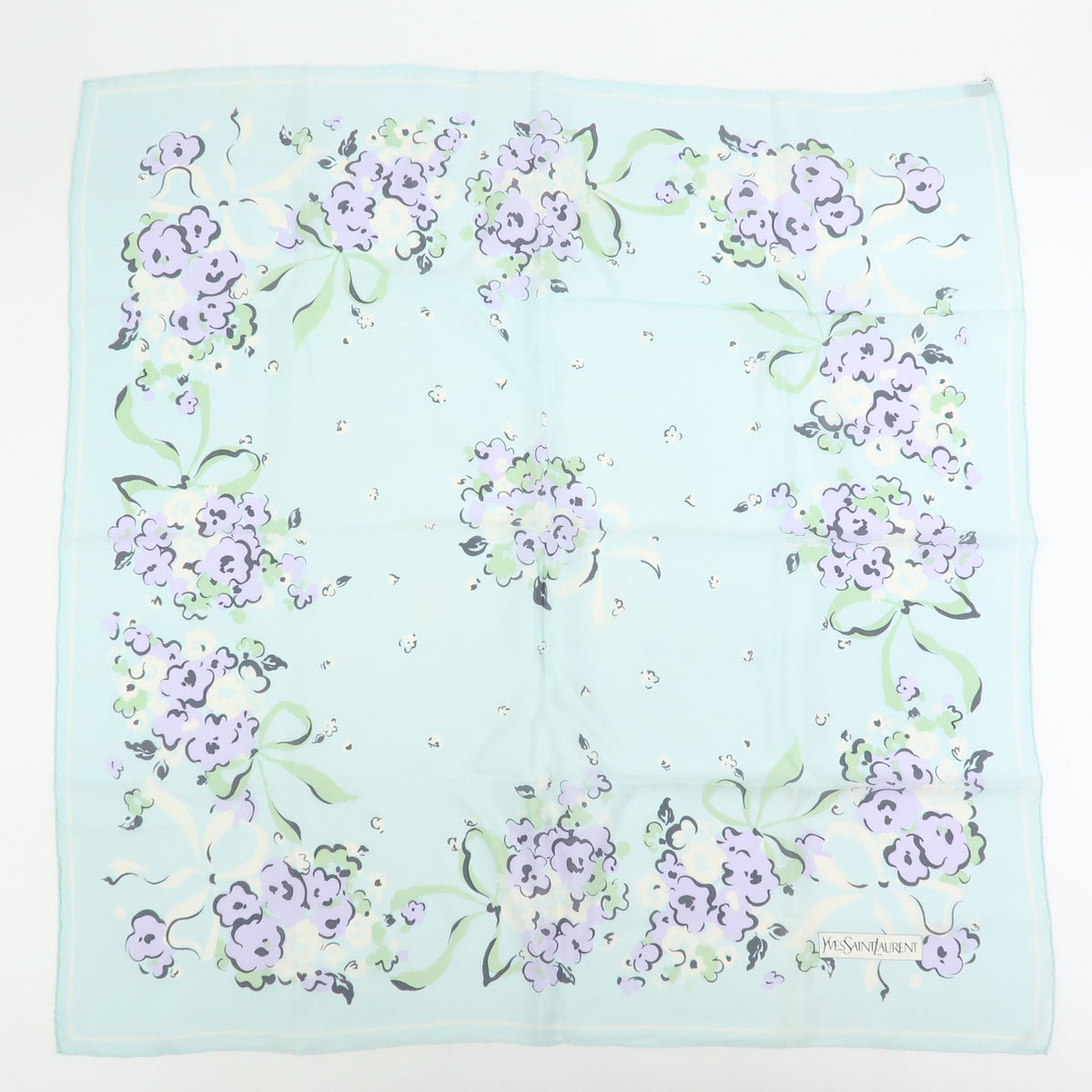 YSL BURBERRY Lot of 2 Silk 100% Scarf Nova Plaid Flower Blue Beige
