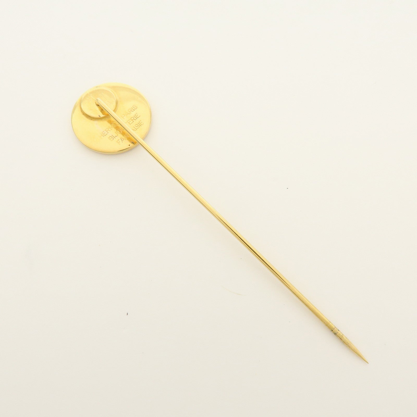 HERMES Set of 2 Sellier Metal Pin Brooch Gold