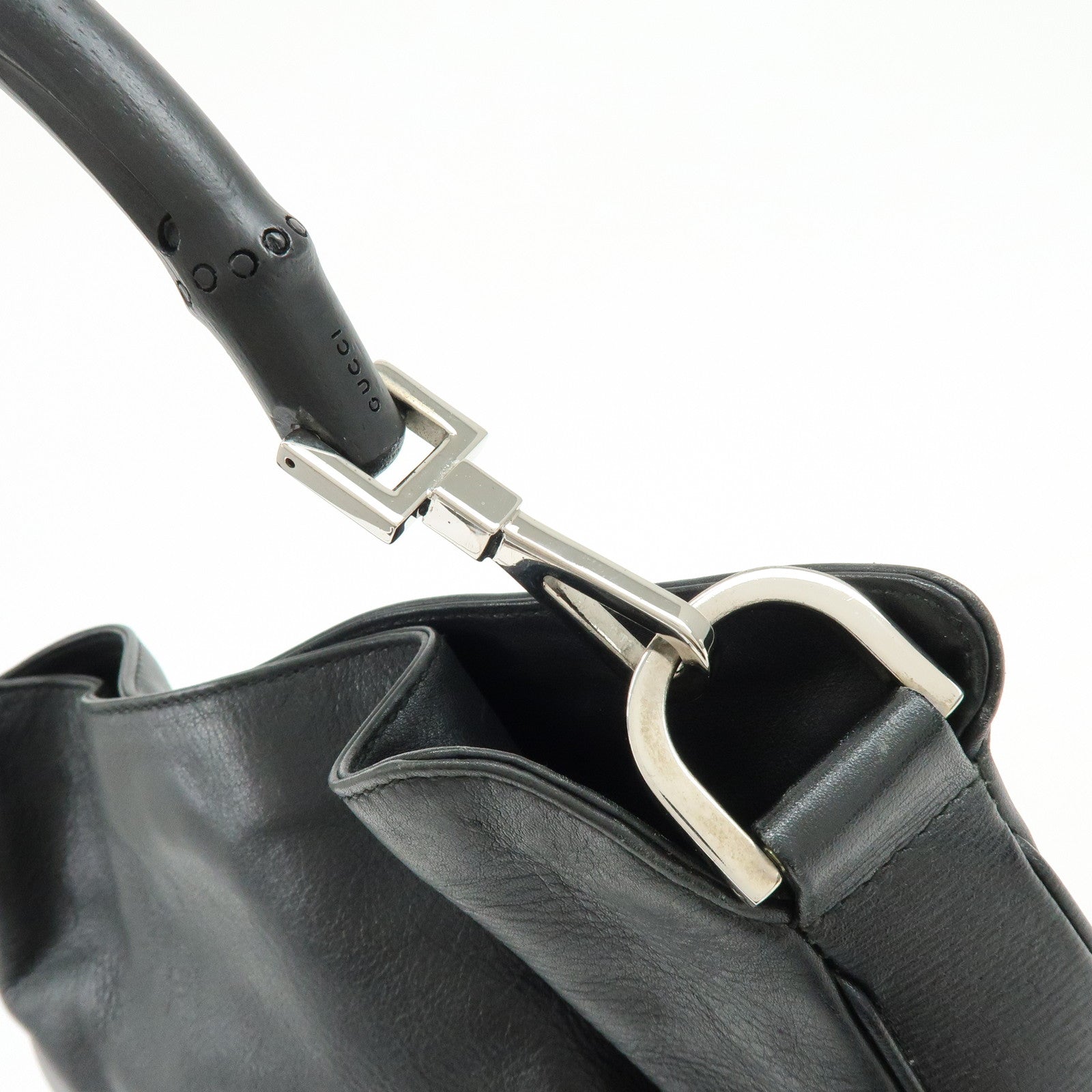 GUCCI Bamboo Leathe Hand Bag Shoulder Bag Black 001・4095
