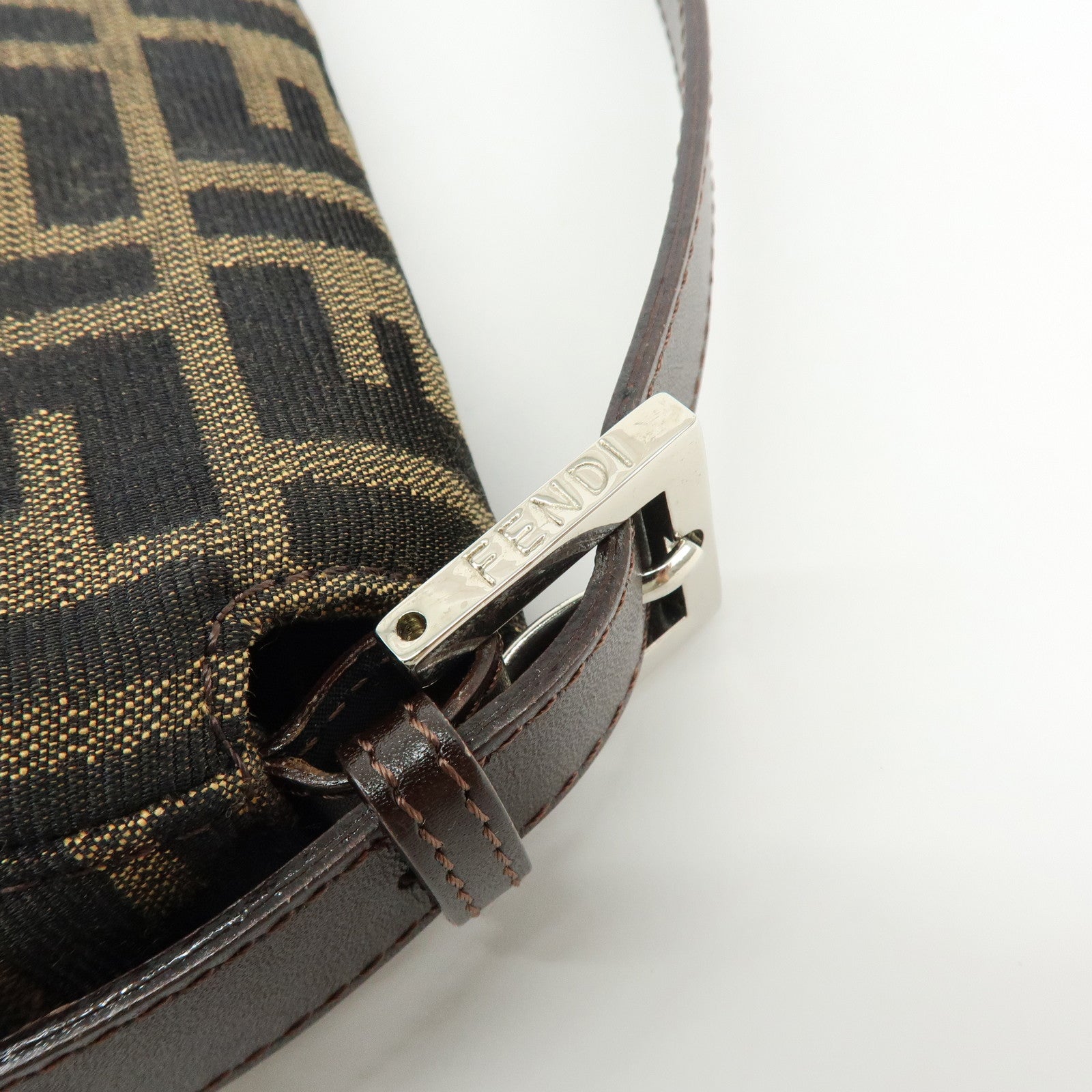 FENDI Mamma Baguette Zucca Canvas Leather Shoulder Bag Hand Bag 26325