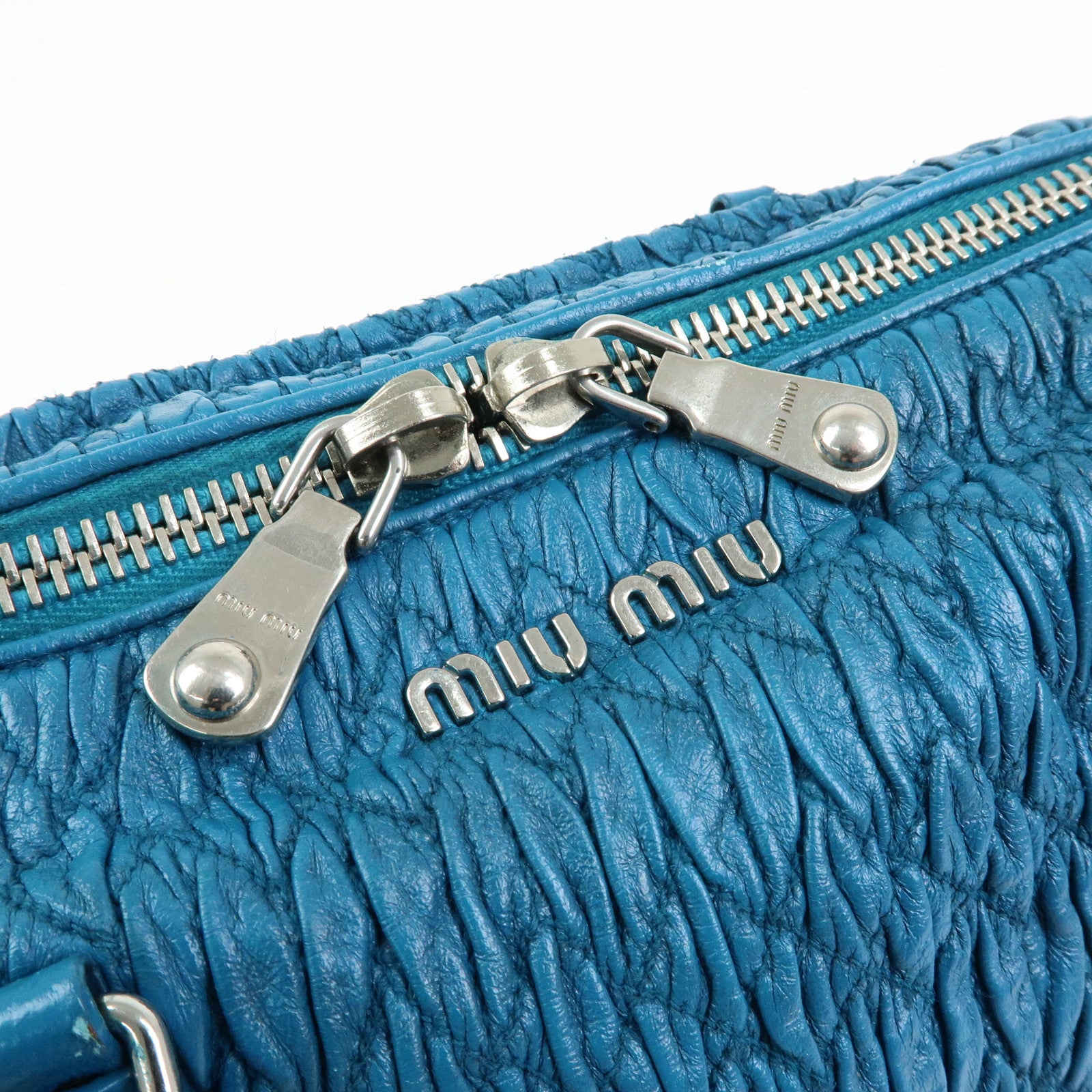 MIU MIU Matelasse Cloquet Nappa Leather Chain Shoulder Bag Turquoise