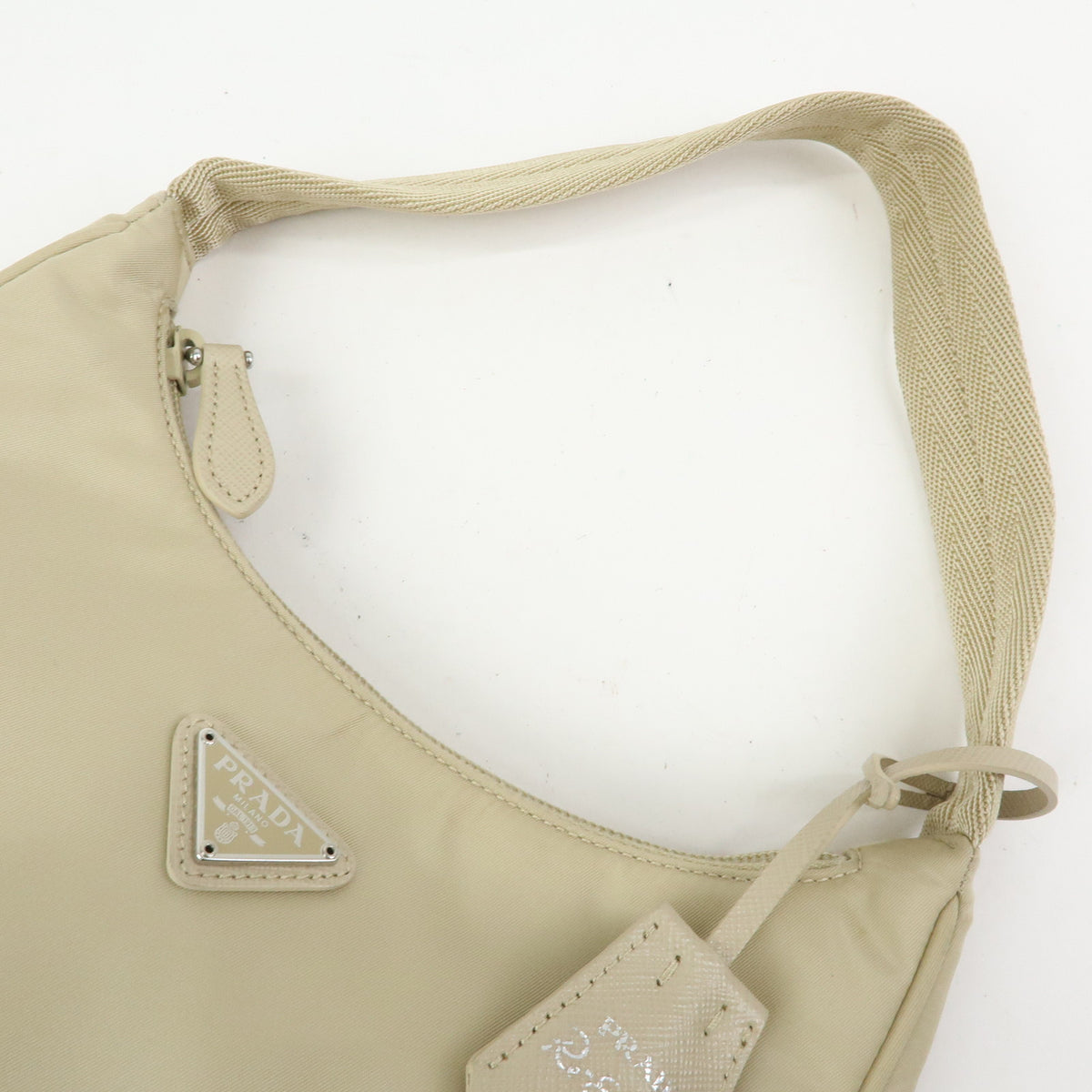 PRADA Triangle Logo Nylon Hand Bag Shoulder Bag Ivory 1NE515