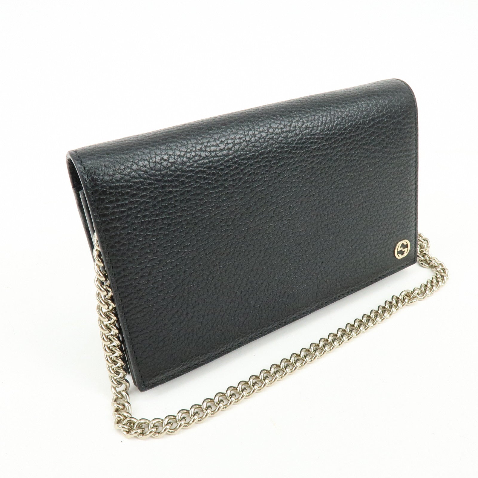 GUCCI Interlocking G Calf Leather Chain Wallet Shoulder Bag 466506