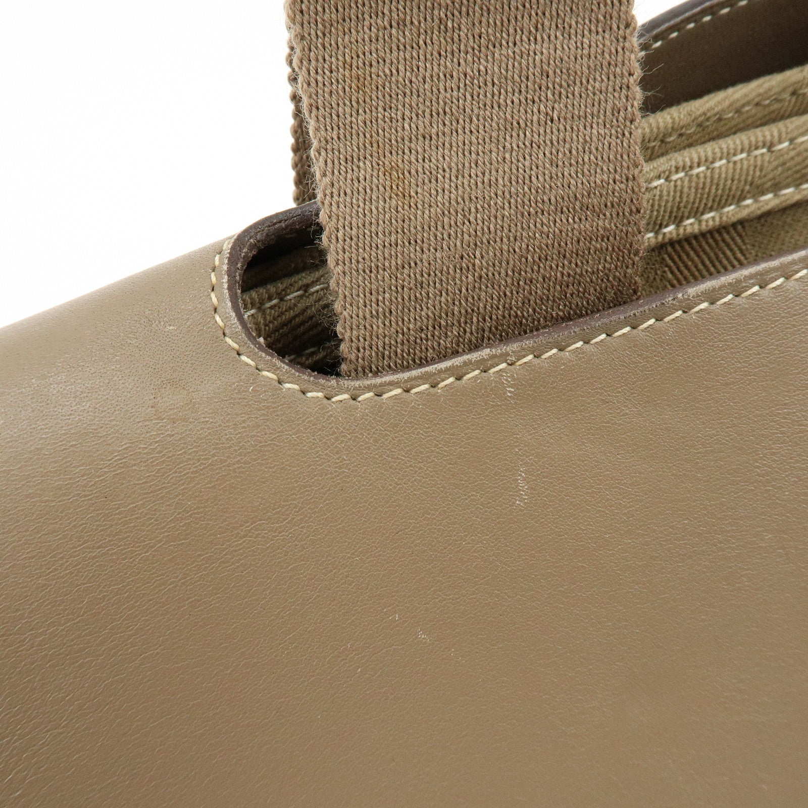 HERMES Valparaiso Toile Chevron Leather MM Hand Tote Bag Beige