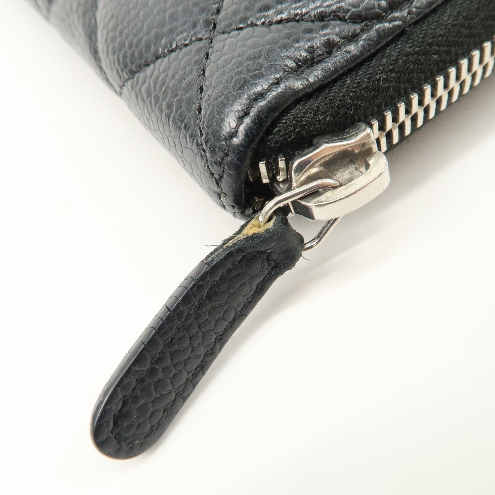 CHANEL COCO Mark Matelasse Caviarskin Zip Around Long Wallet A50097 Used