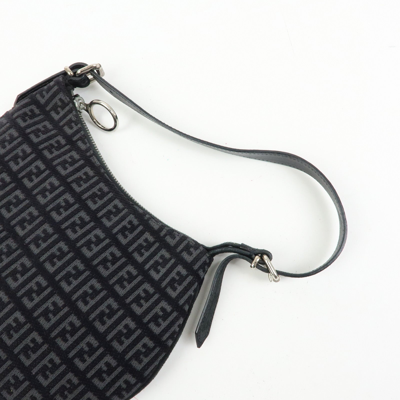 FENDI Zucchino Canvas Leather Shoulder Bag Hand Bag Black 8BR248