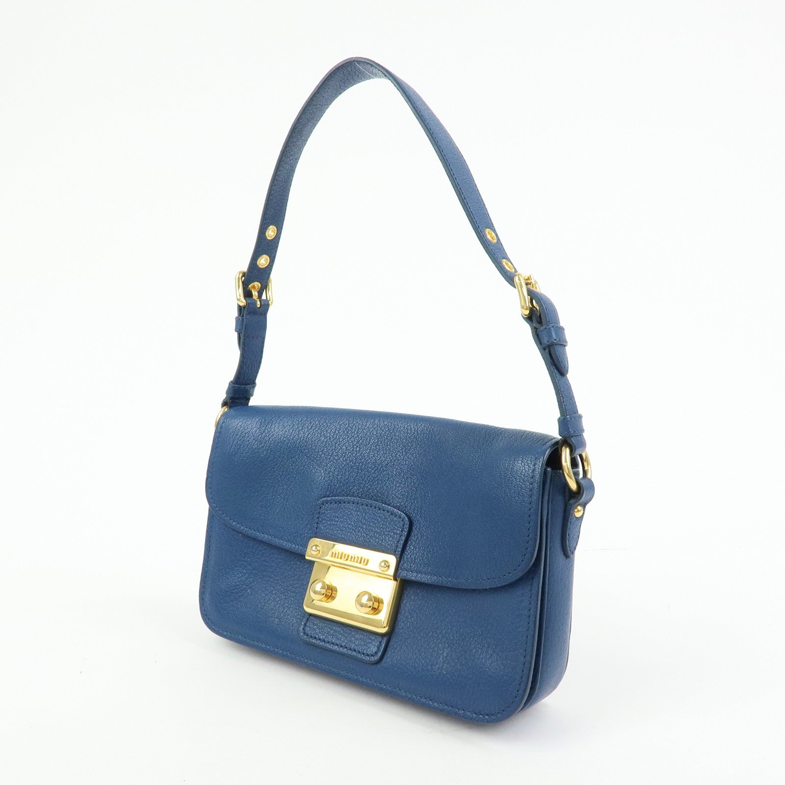 MIU MIU Madras Leather Shoulder Bag Hand Bag Blue