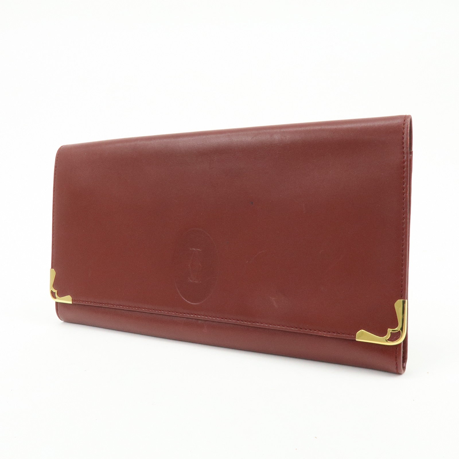 Cartier Must de Cartier Leather Clutch Bag Flat Pouch Bordeaux