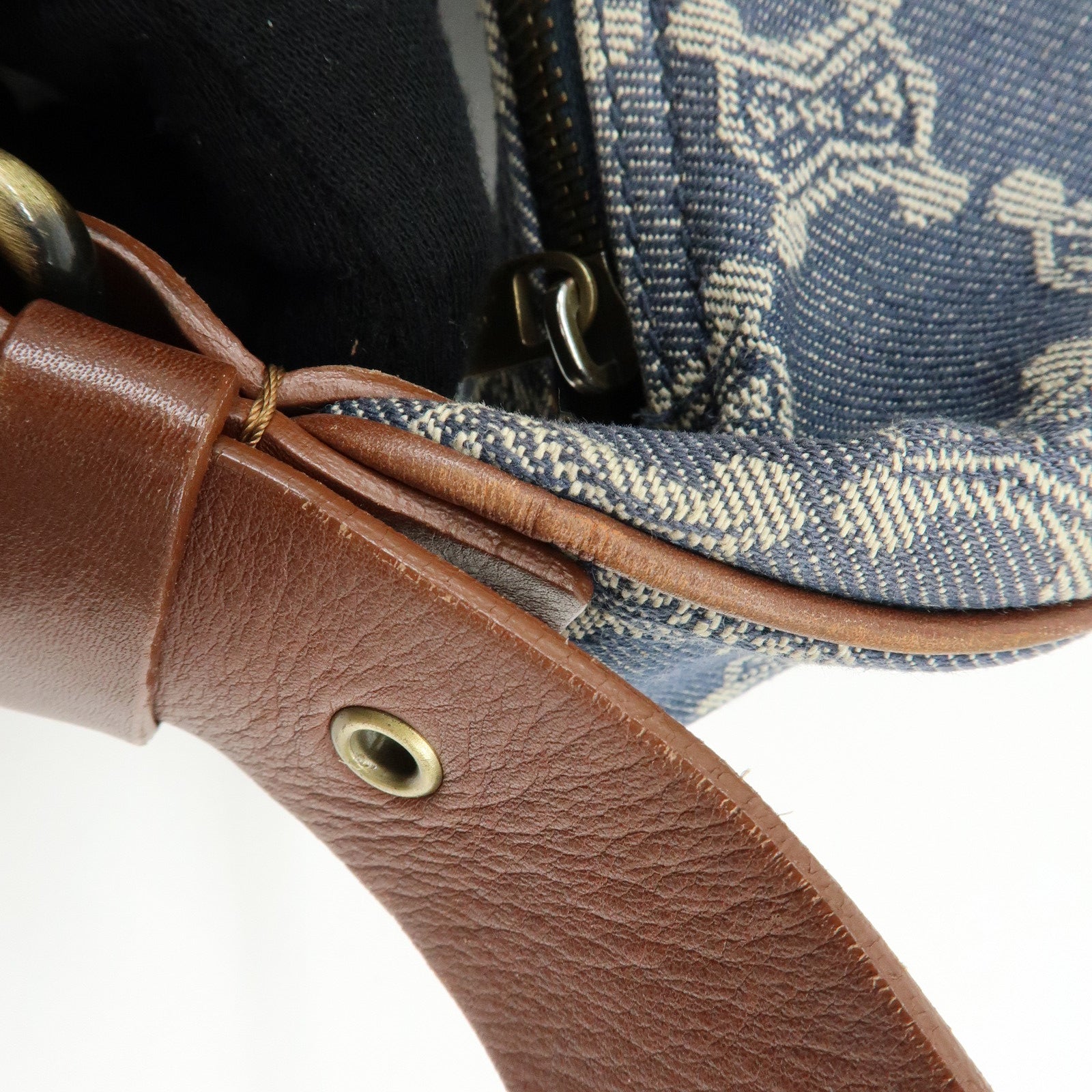 CELINE Macadam Denim Leather Shoulder Crossbody Bag Indigo Blue Brown