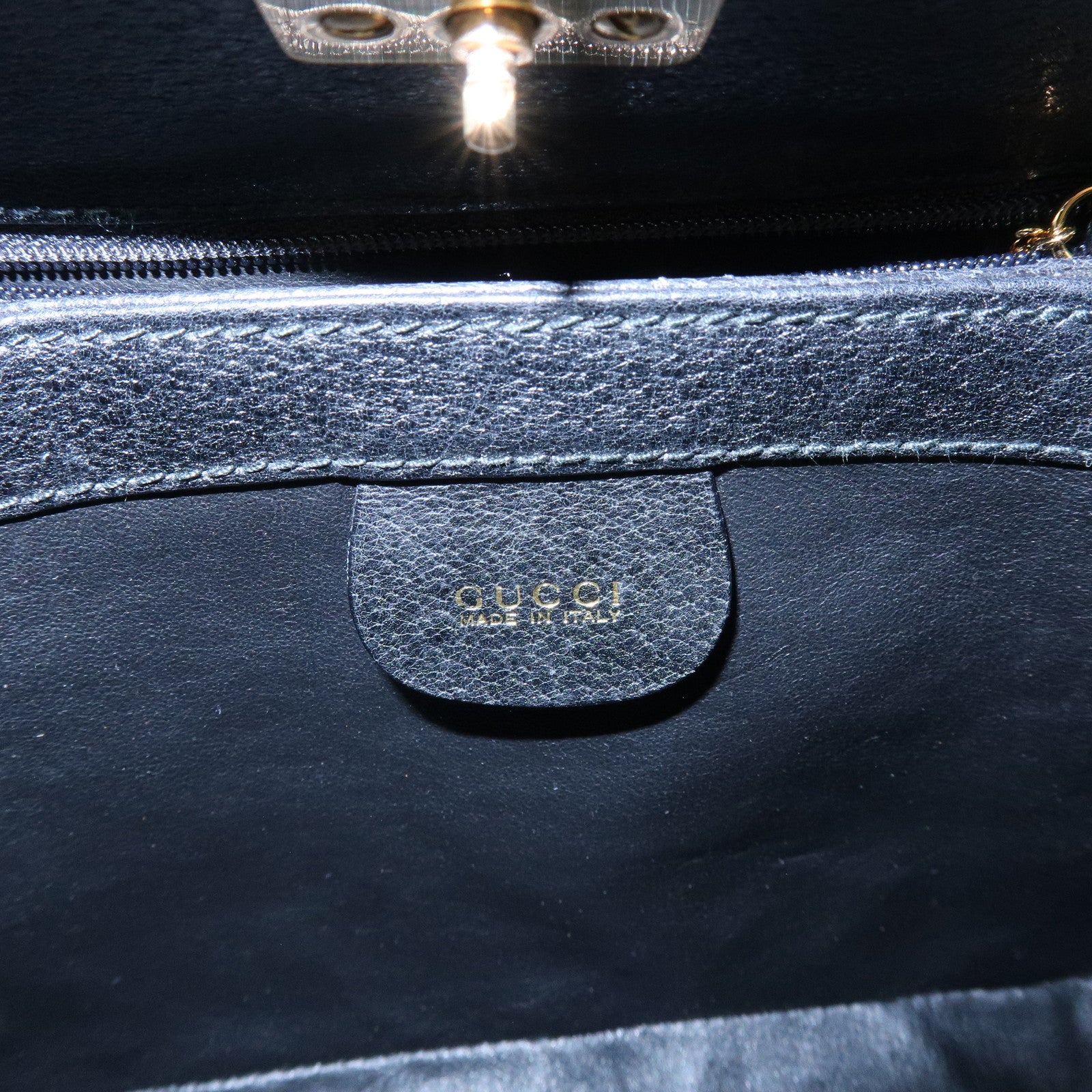 GUCCI Bamboo Turn Lock Leather Mini Hand Bag Black 000・33・0249