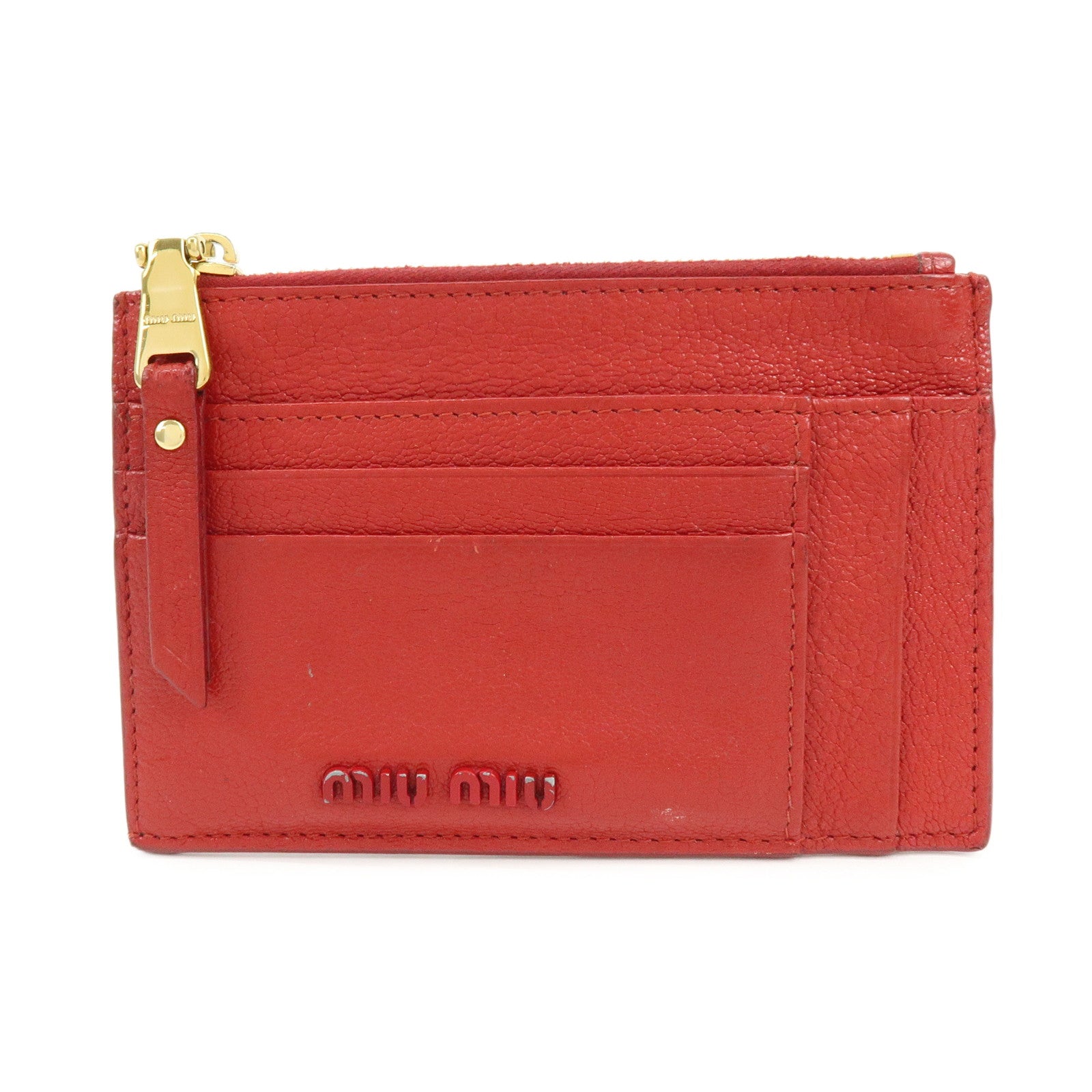 MIU MIU Madras Leather Slim Card Holder Fragment Coin Case Red 5MC446