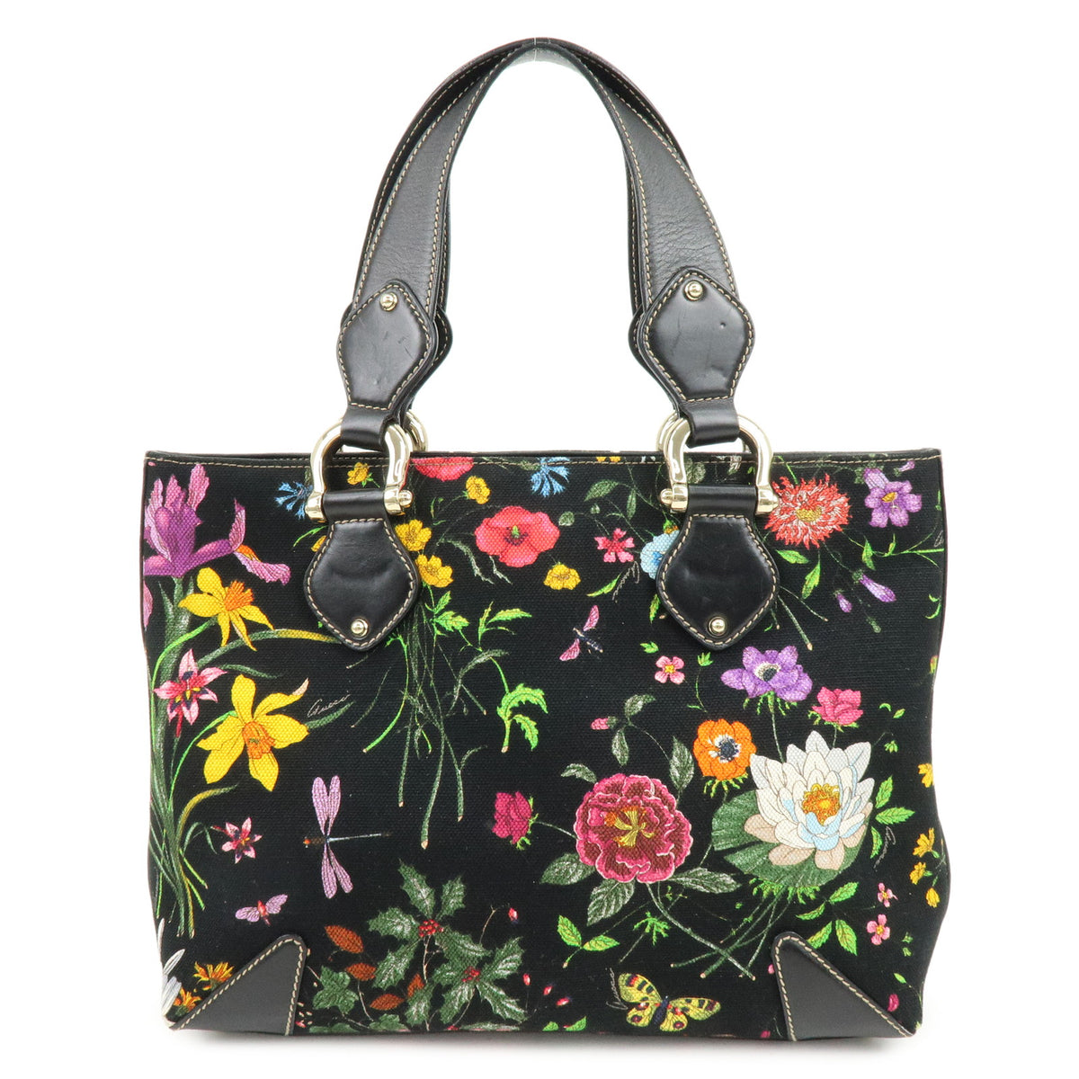 GUCCI Flora Jacquard Leather Tote Bag Hand Bag Multicolor 153024