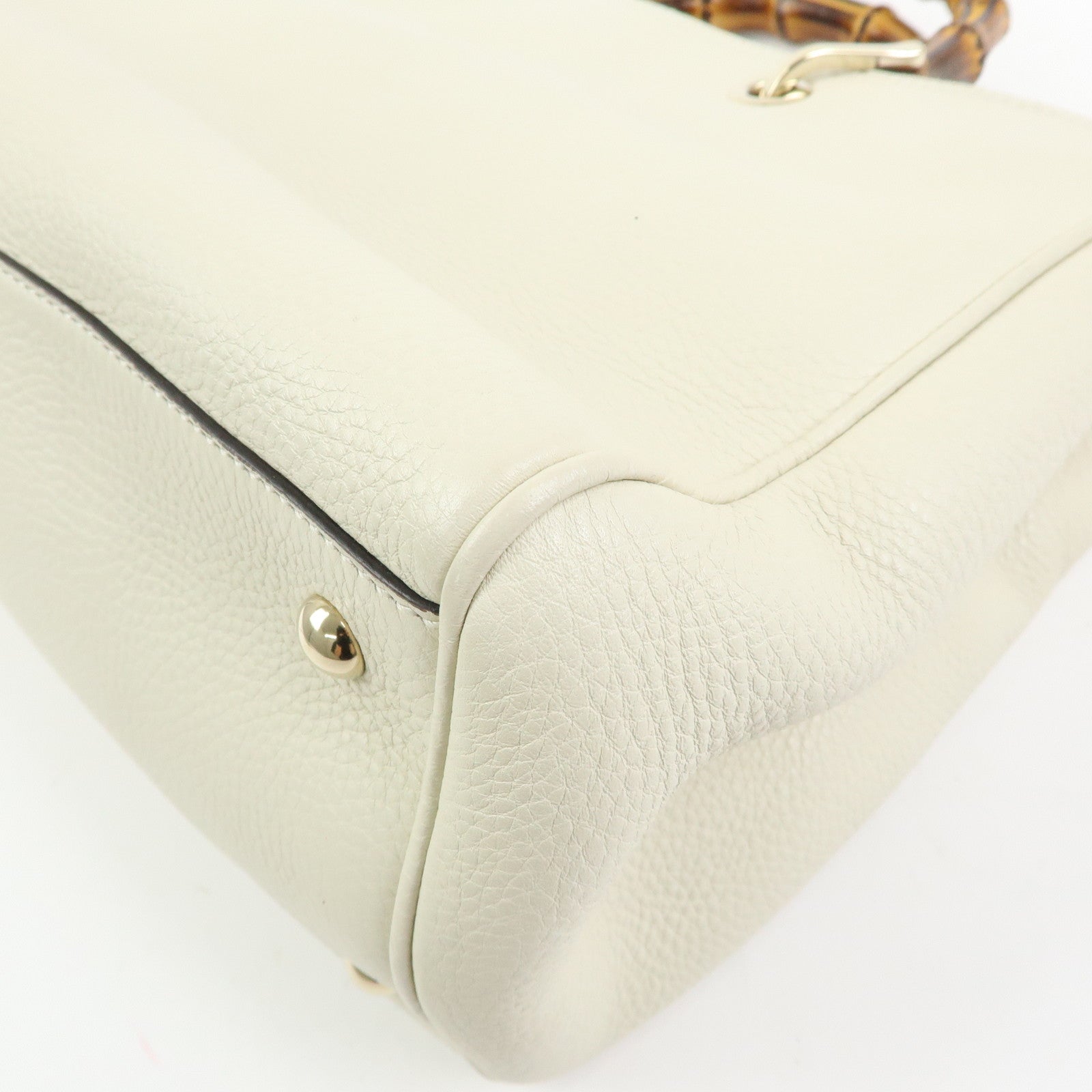 GUCCI Bamboo Shopper Medium Leather 2Way Bag Hand Bag White 323660