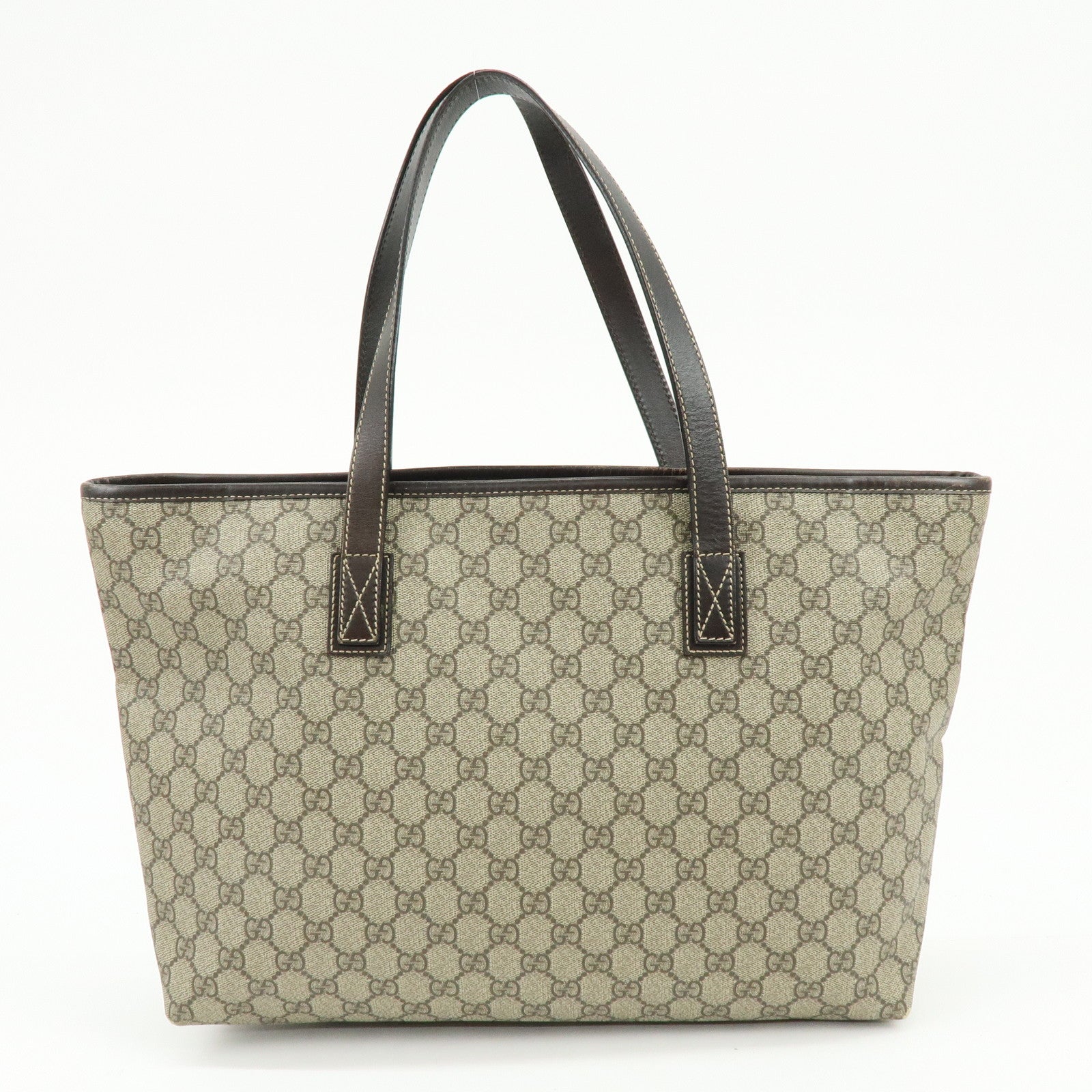 GUCCI GG Supreme Leather Tote Bag Shoulder Bag Beige Brown 211137