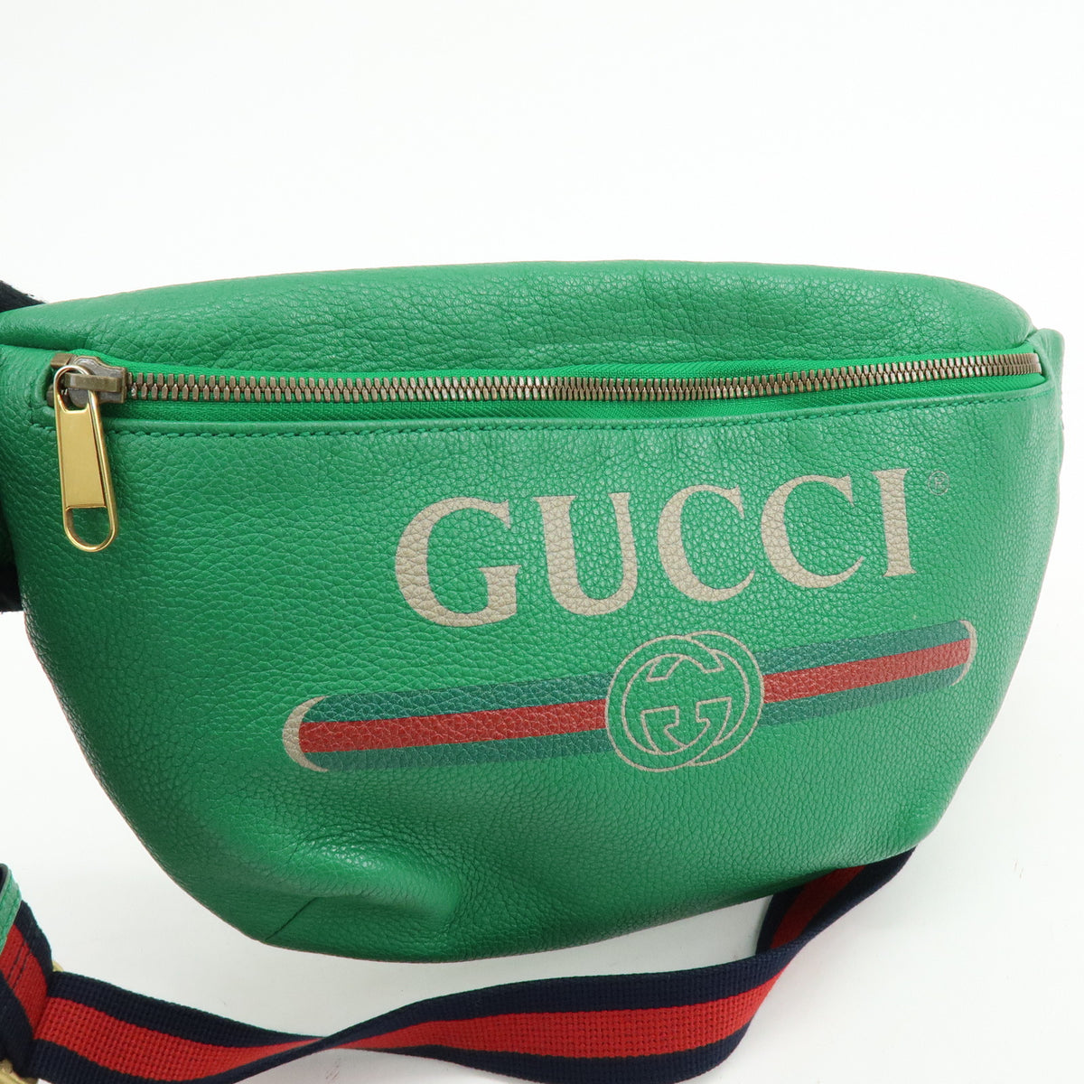 GUCCI Sherry Vintage Logo Leather Waist Bag Body Bag Green Red 493869