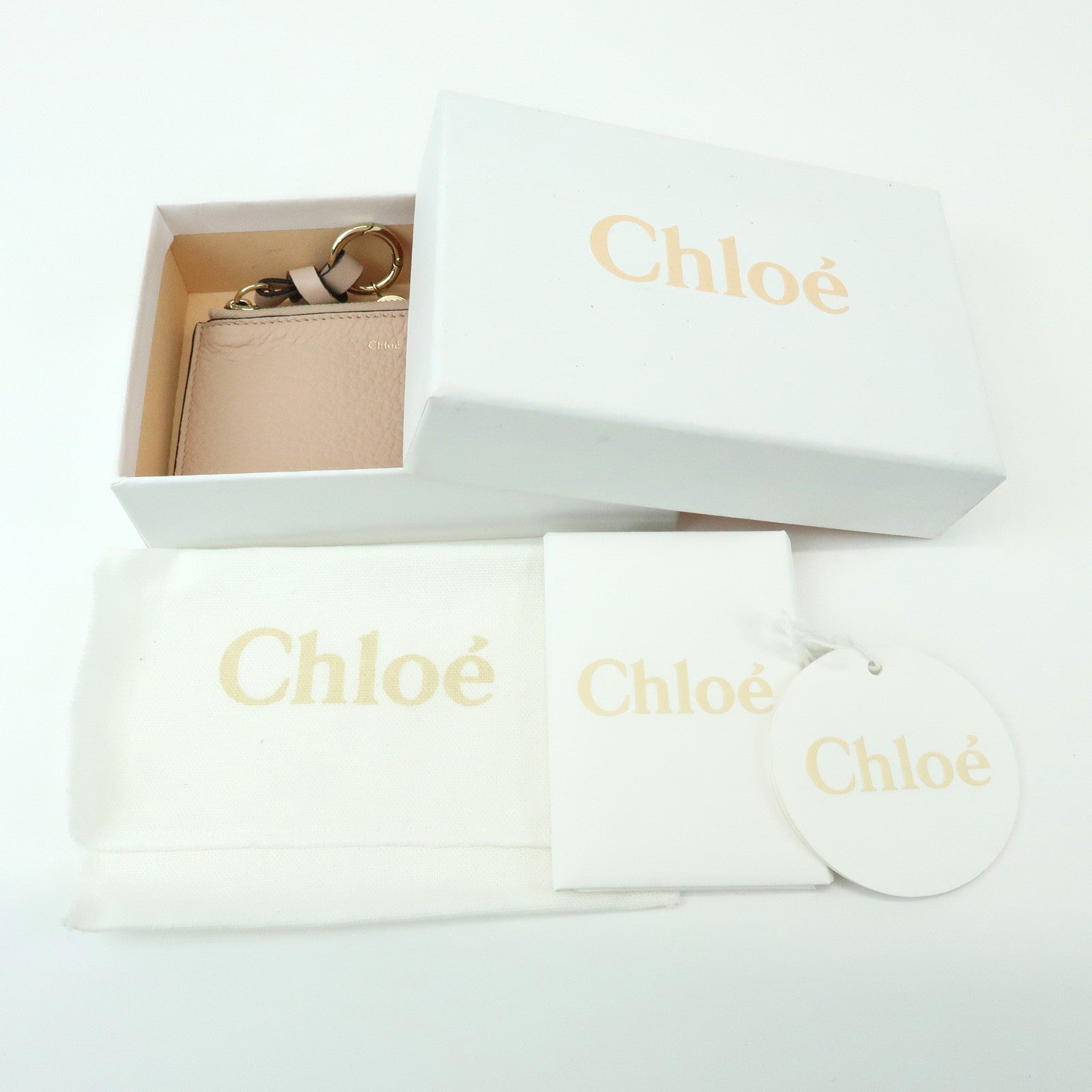 Chloe Alphabet Leather Fragment Case Coin Case Pink Beige