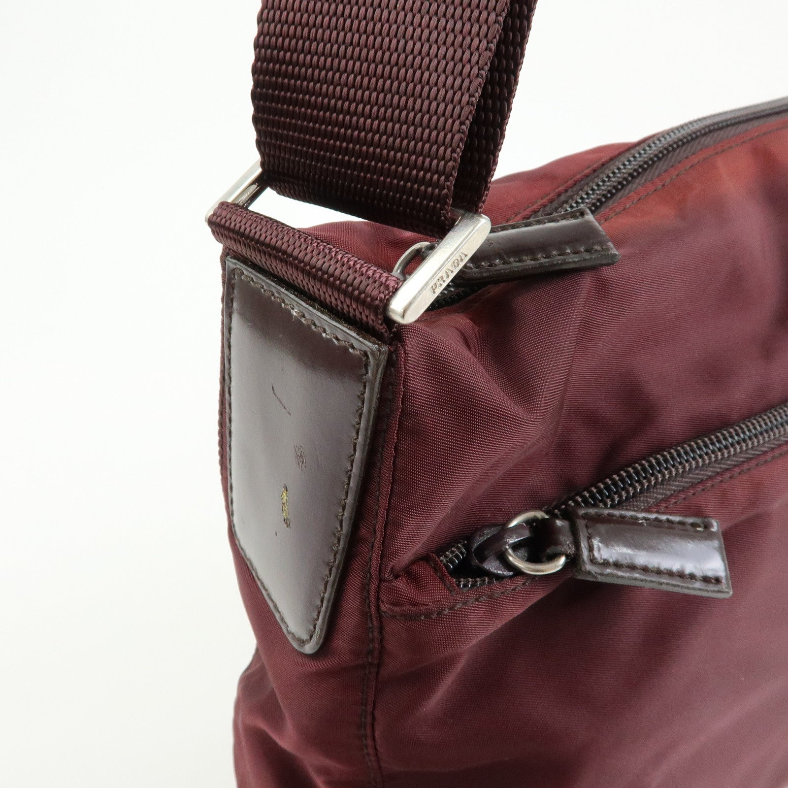 PRADA Triangle Logo Nylon Leather Shoulder Bag Burgundy BT0426