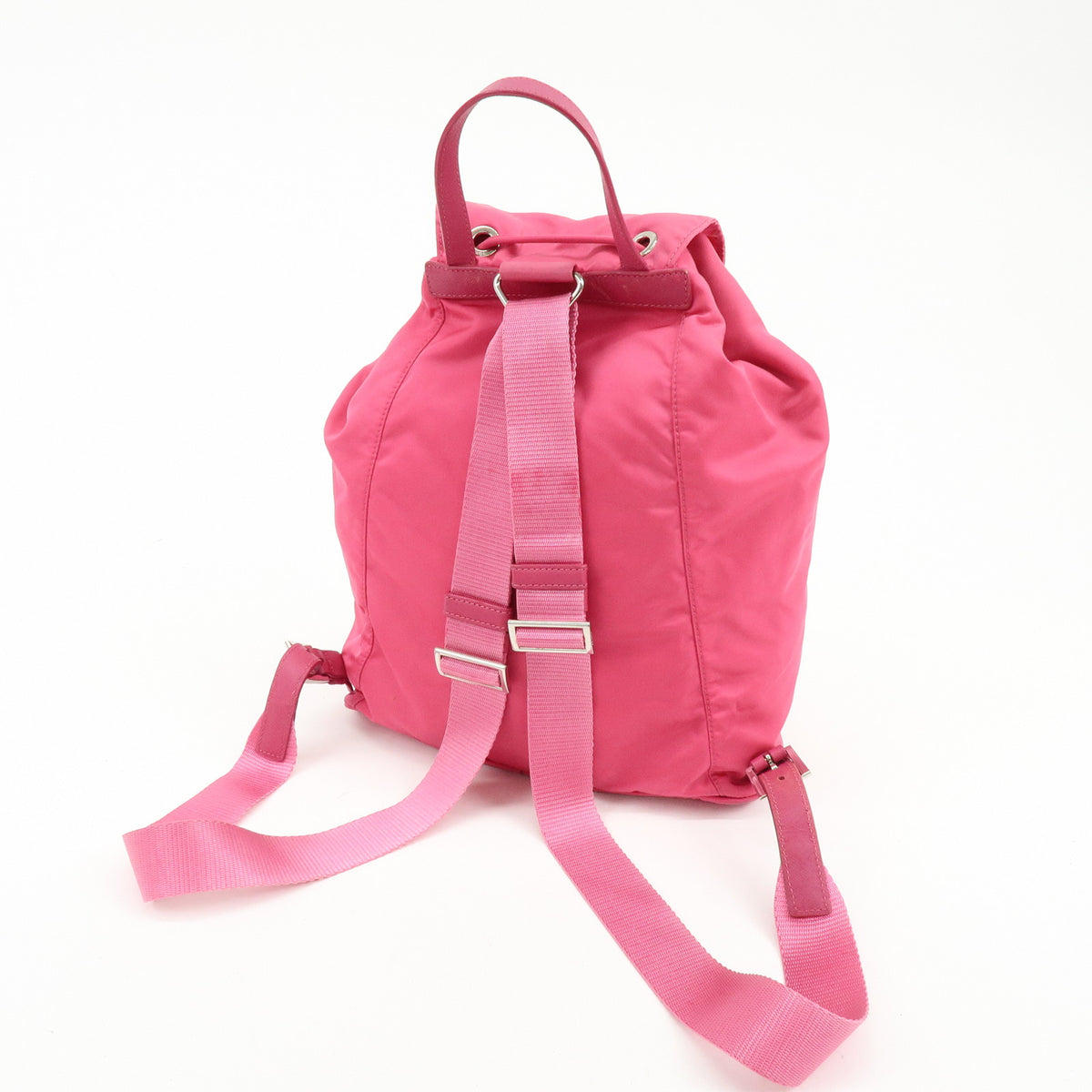 PRADA Triangle Log Nylon Leather Backpack Rucksack Pink BZ0032