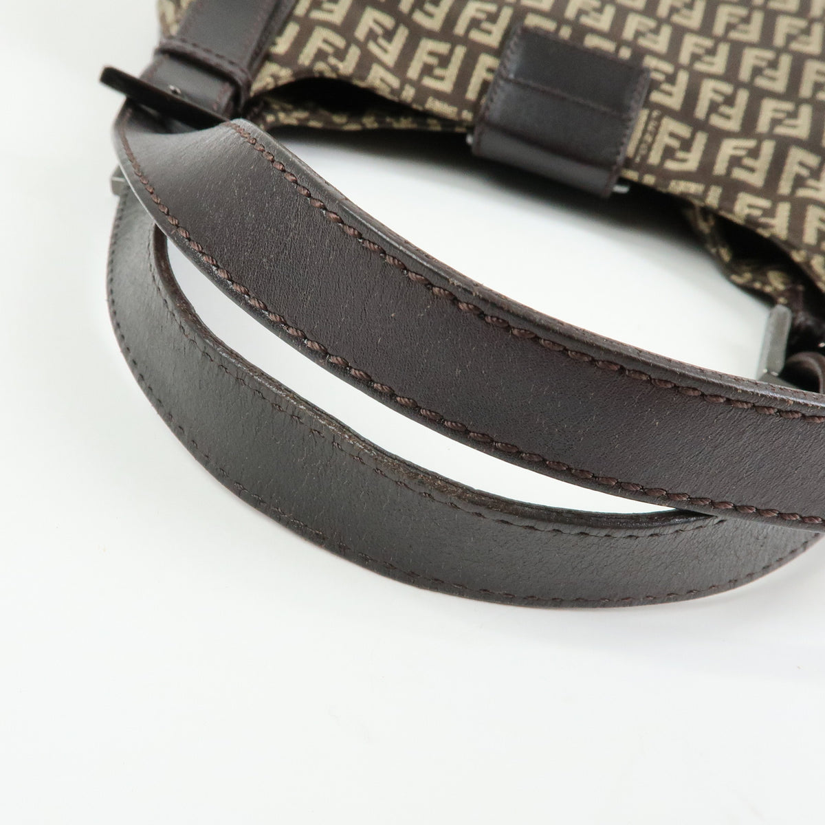 FENDI Zucchino Canvas Leather Shoulder Bag Hand Bag Beige Brown 8BR463