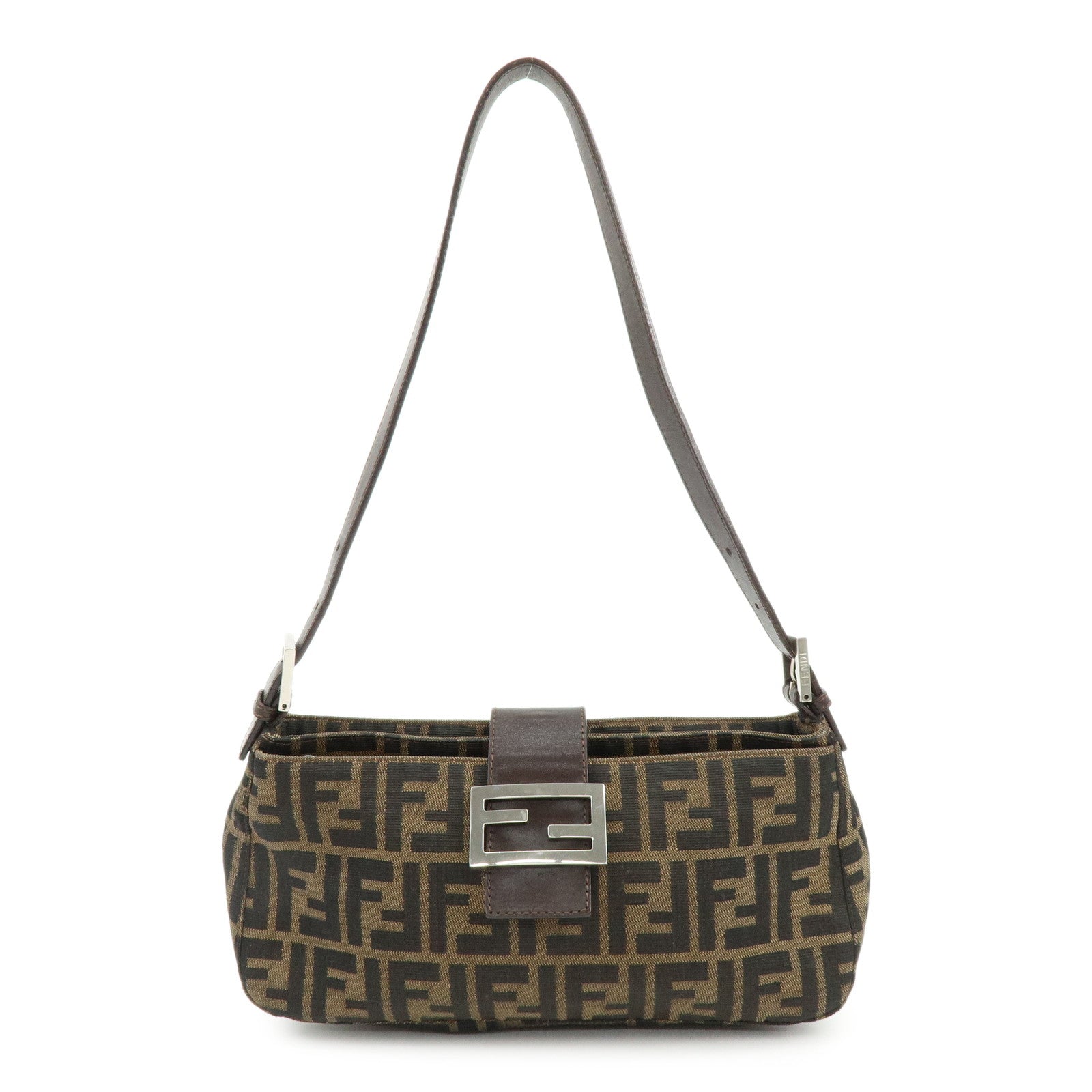 FENDI Zucca Canvas Leather Shoulder Bag Hand Bag Brown Black 26722