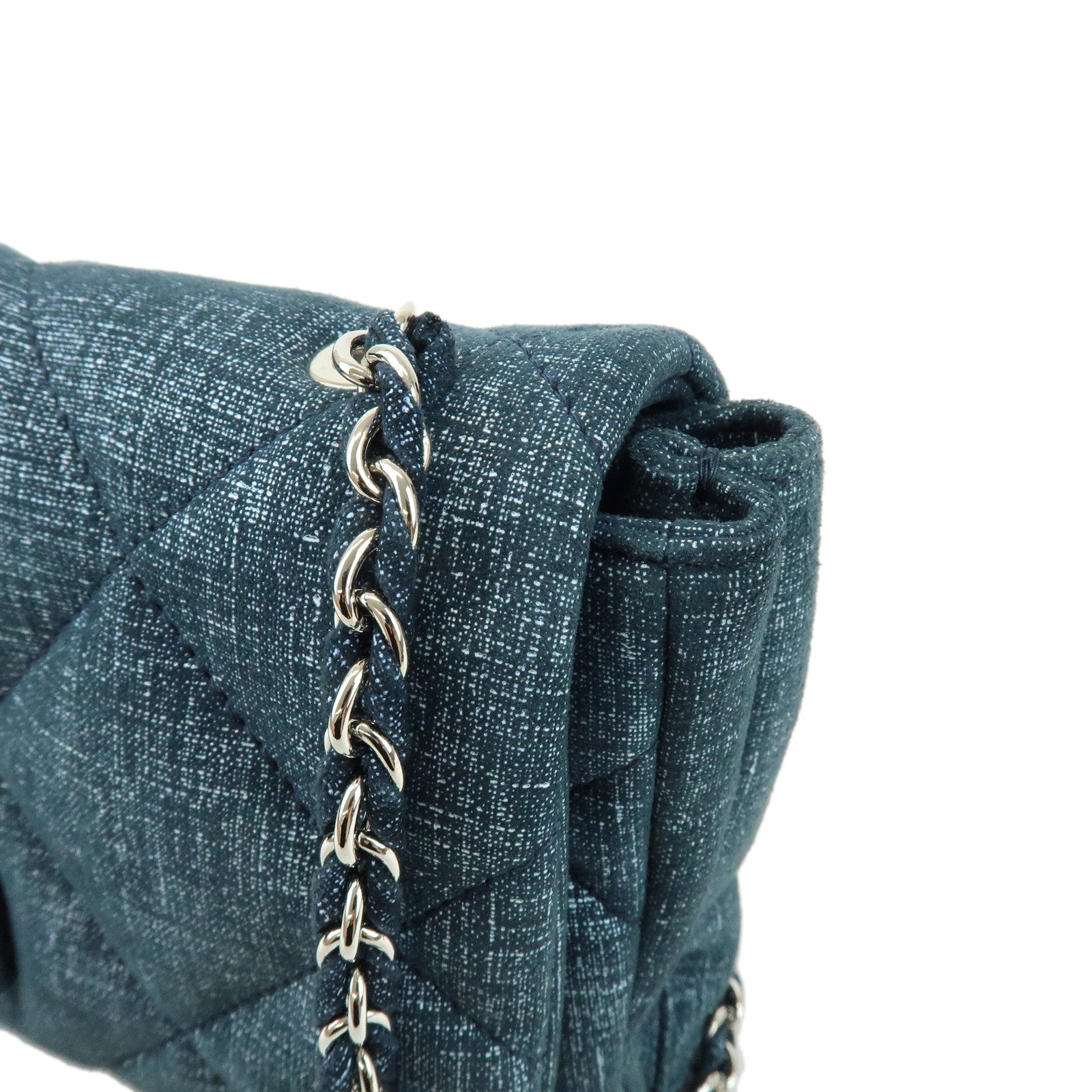 Ferragamo Vara Ribbon Denim Leather Chain Shoulder Bag Navy