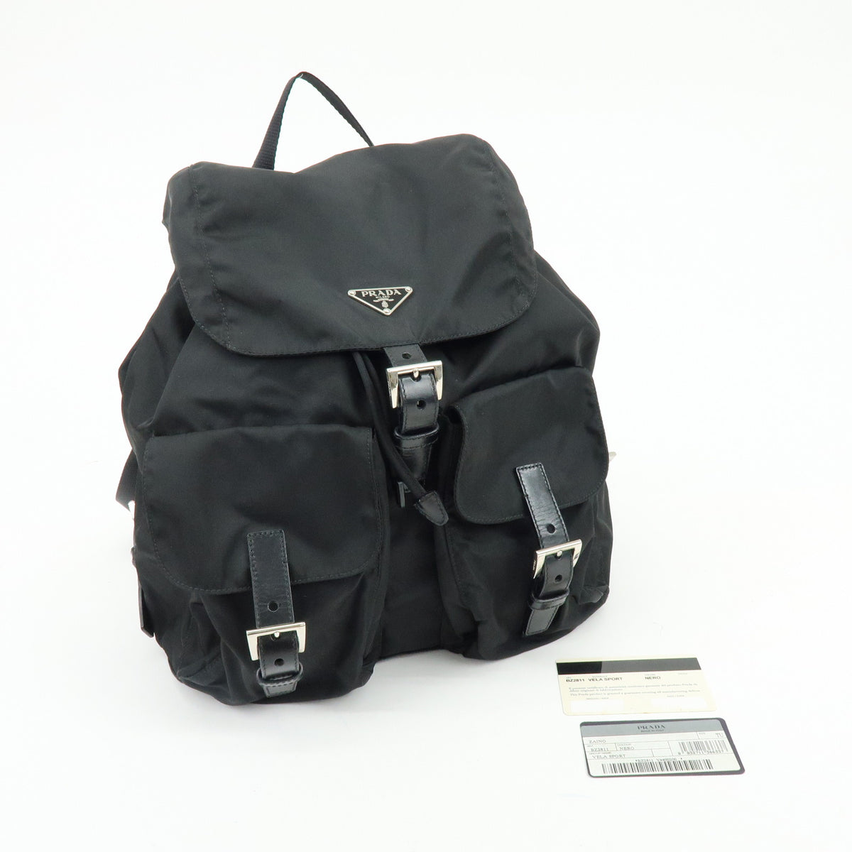 PRADA Triangle Logo Nylon Leather Backpack Rucksack Black BZ2811
