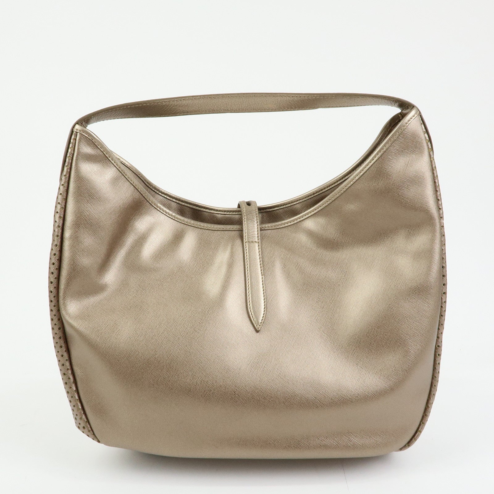 Ferragamo Gancini Leather Shoulder Bag Hand Bag Metallic Pink Beige