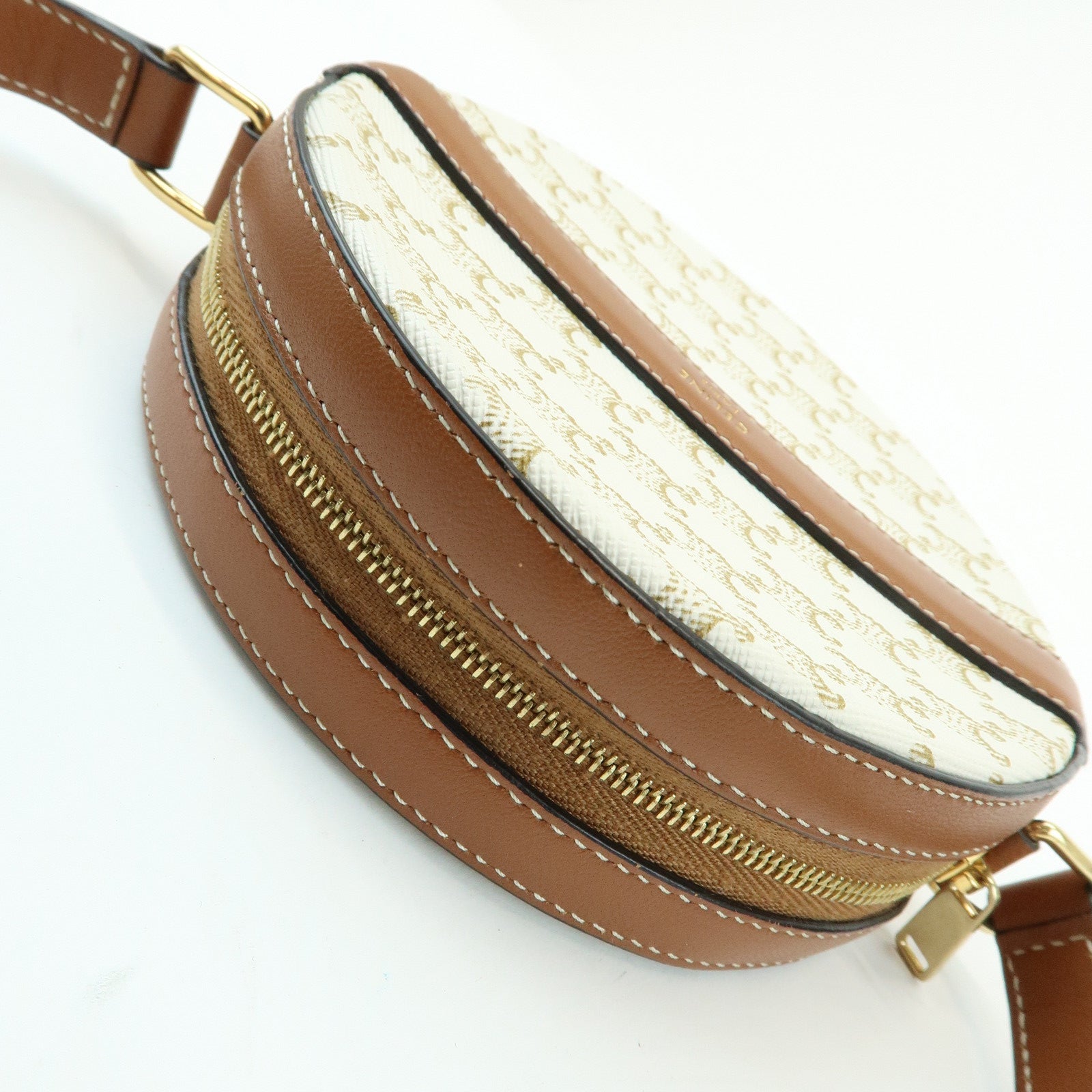 CELINE Macadam Leather Shoulder Bag Crossbody Bag Ivory Brown