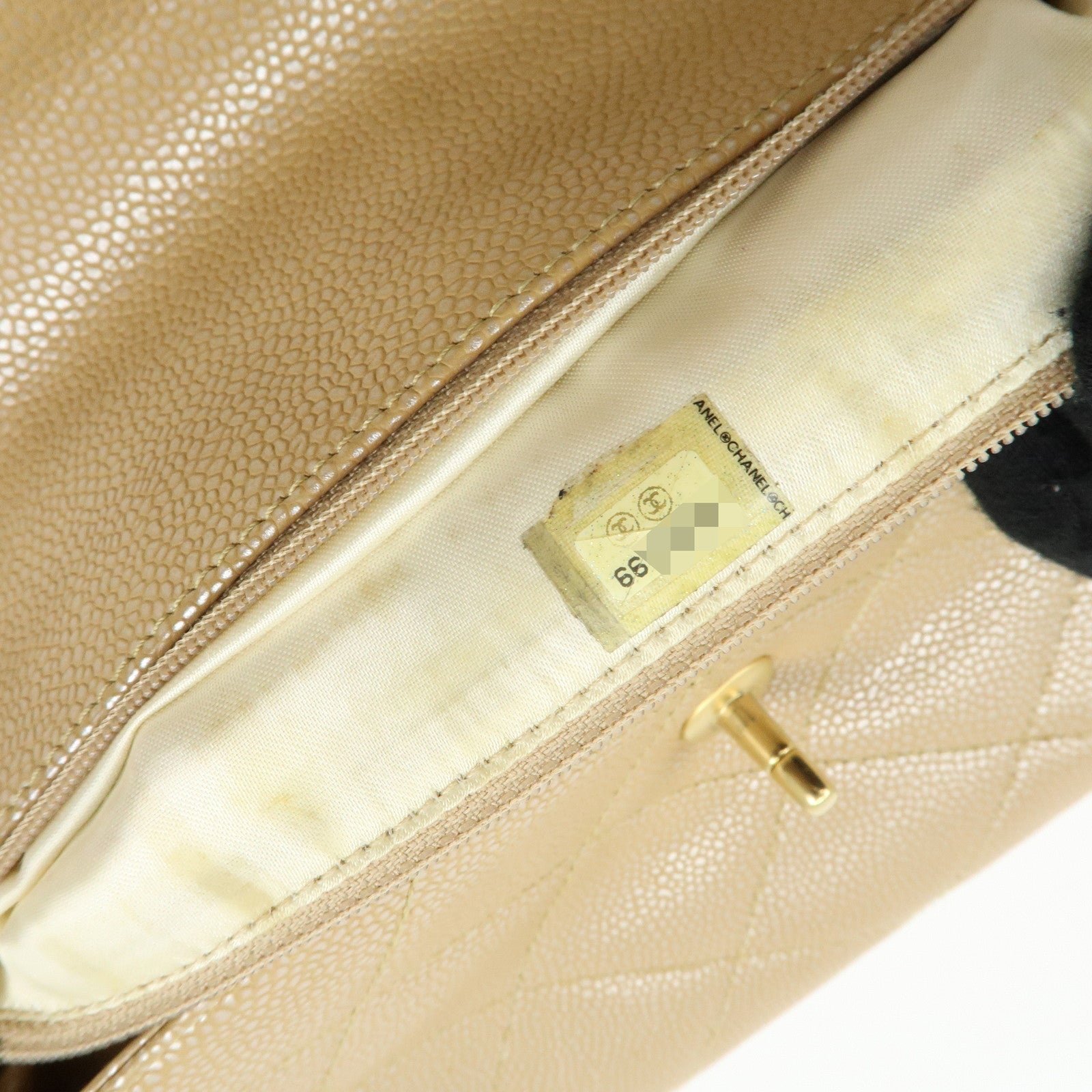 CHANEL COCO Mark Matelasse Caviarskin Flap Chain Shoulder Bag Beige