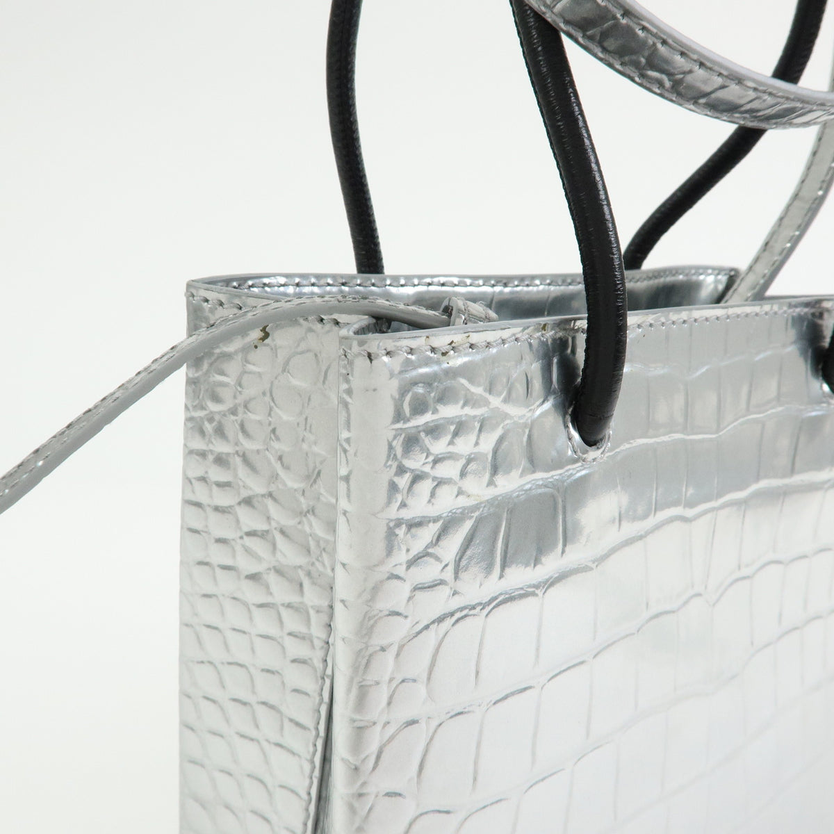 BALENCIAGA THE SHOPPING Leather 2Way Tote Hand Bag XXS Silver 597858