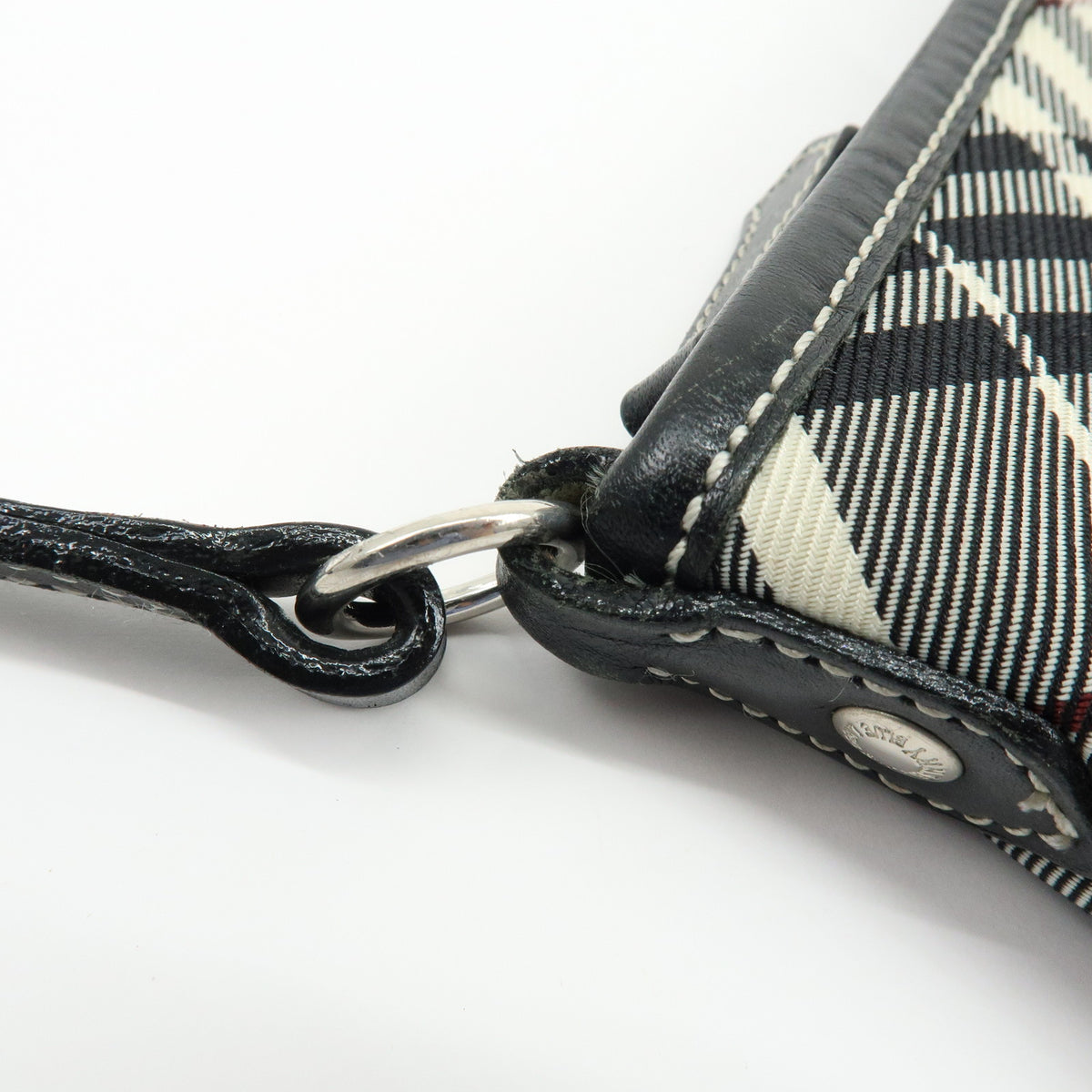 BURBERRY Nova Plaid Canvas Leather Shoulder Bag Black White Wine Red