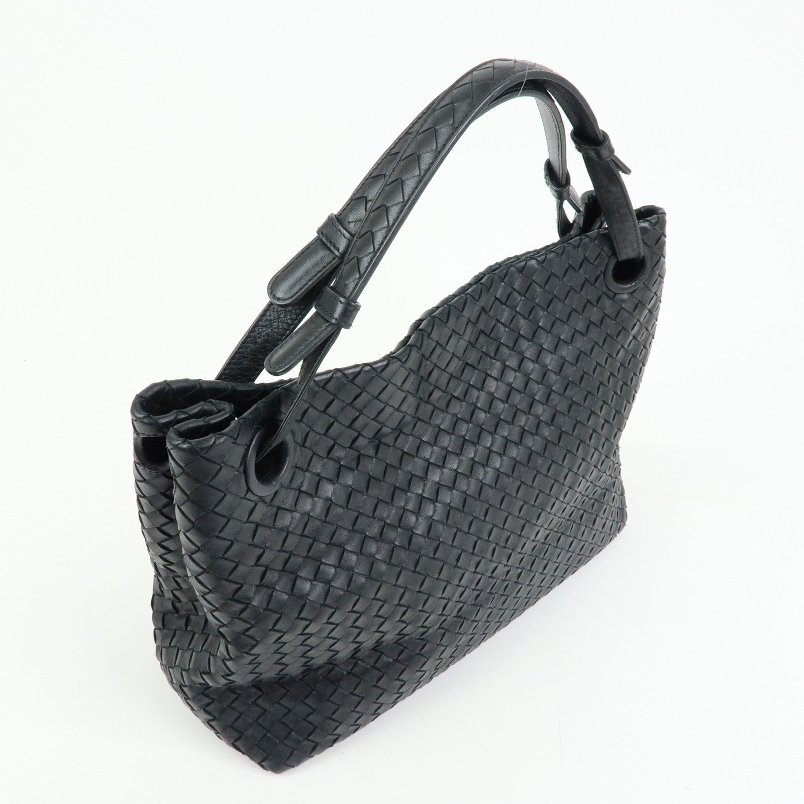 BOTTEGA VENETA Intrecciato Medium Garda Leather Hand Bag Black 179320