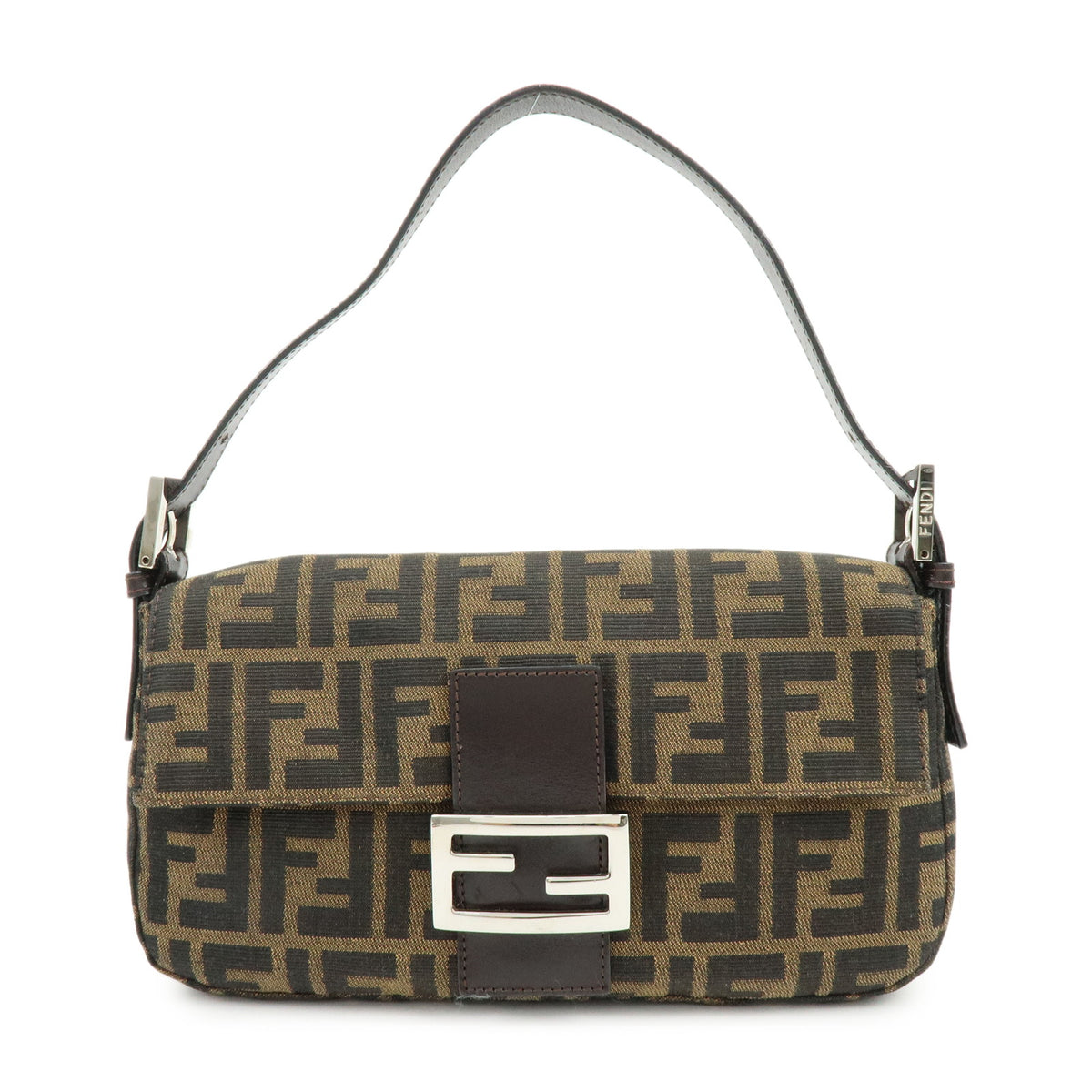 FENDI Mamma Baguette Zucca Canvas Leather Shoulder Bag Brown 26424