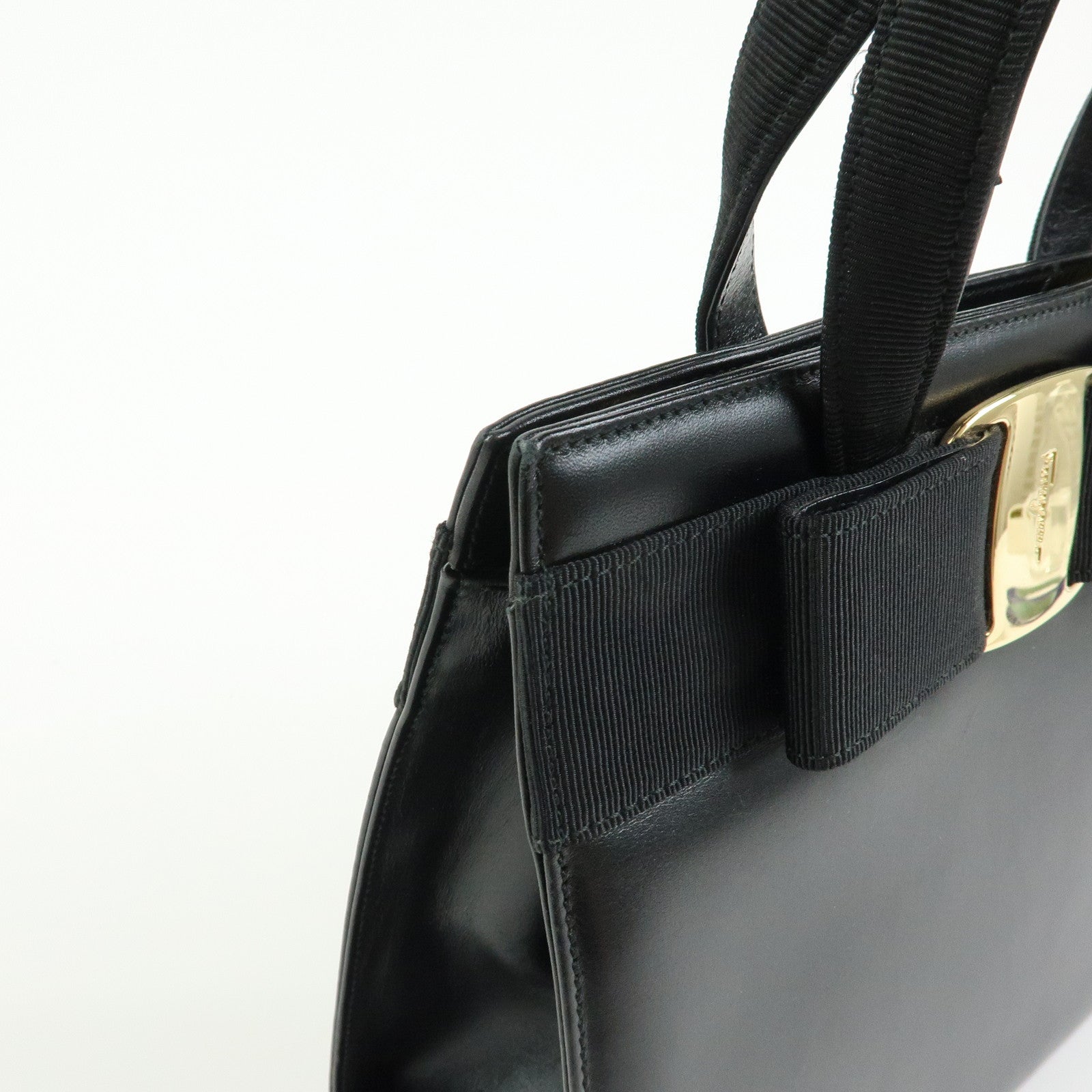Ferragamo Vara Ribbon Leather 2Way Bag Hand Bag Black