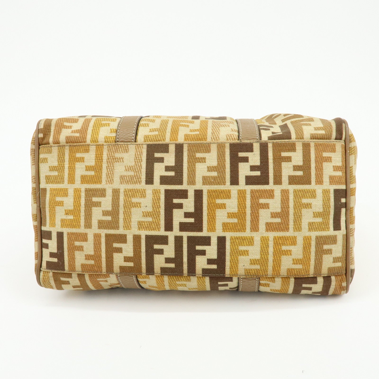 FENDI Zucca Seleria Canvas Leather 2Way Bag Shoulder Bag Brown Beige