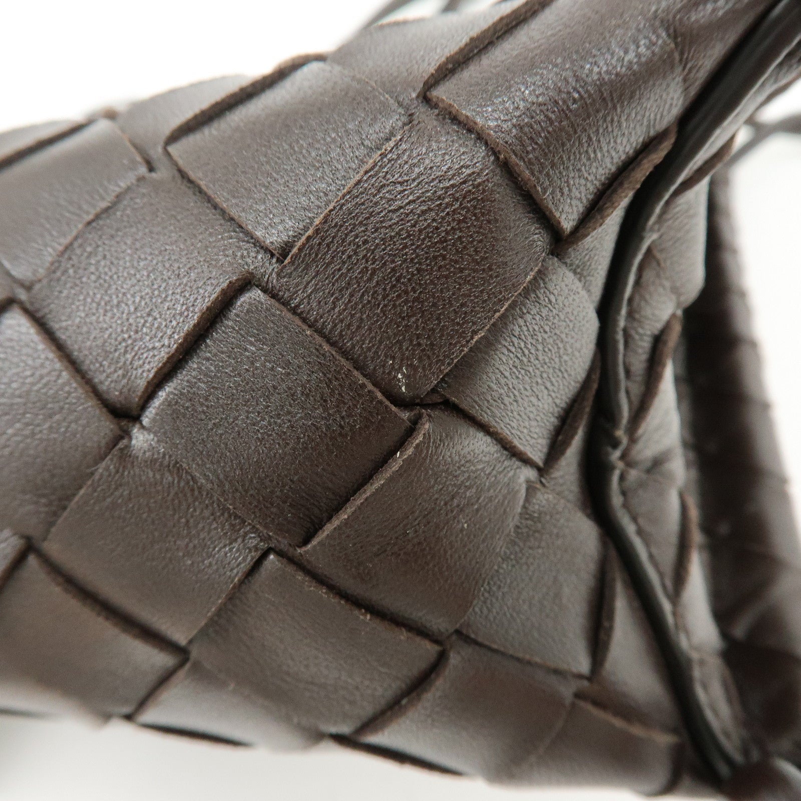 BOTTEGA VENETA Intrecciato Leather Shoulder Crossbody Bag Dark Brown