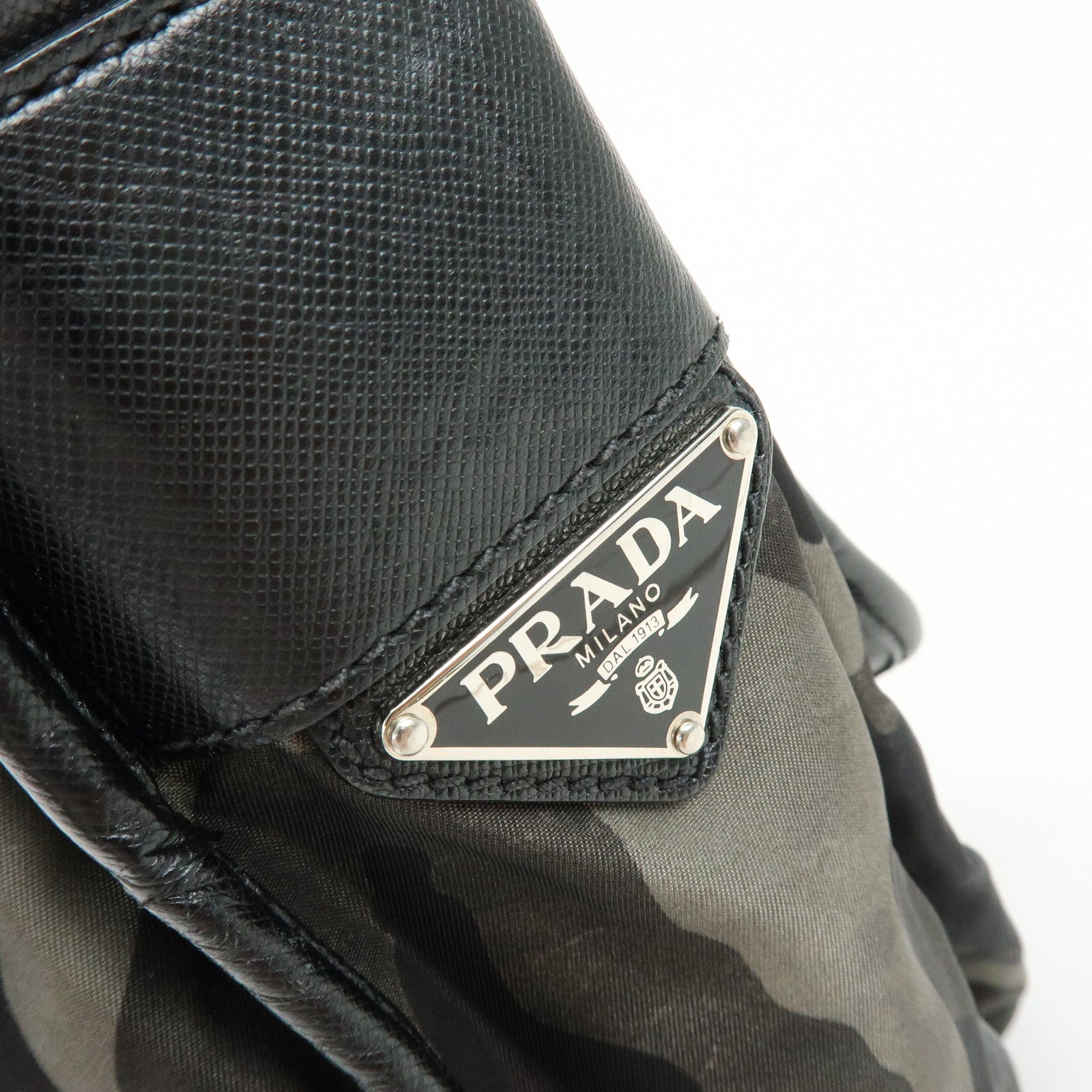 PRADA Triangle Logo Nylon Saffiano Leather Shoulder Bag Khaki VA0768