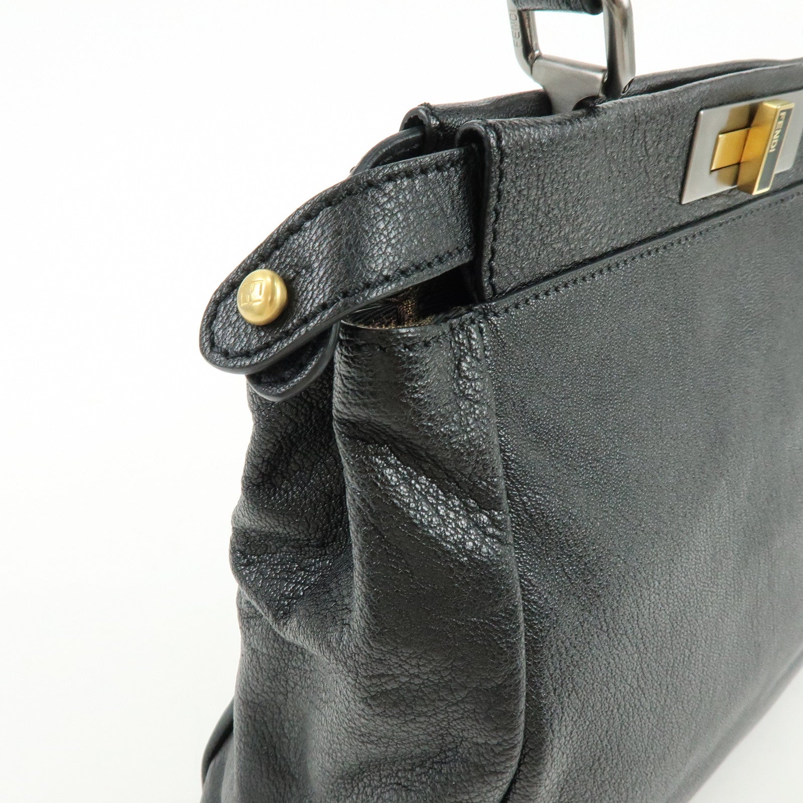 FENDI Peekaboo Leather 2Way Shoulder Bag Hand Bag Black 8BN226