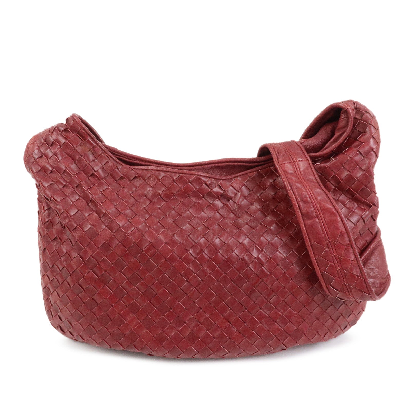 BOTTEGA VENETA Intrecciato Leather Shoulder Bag Crossbody Bag Wine Red